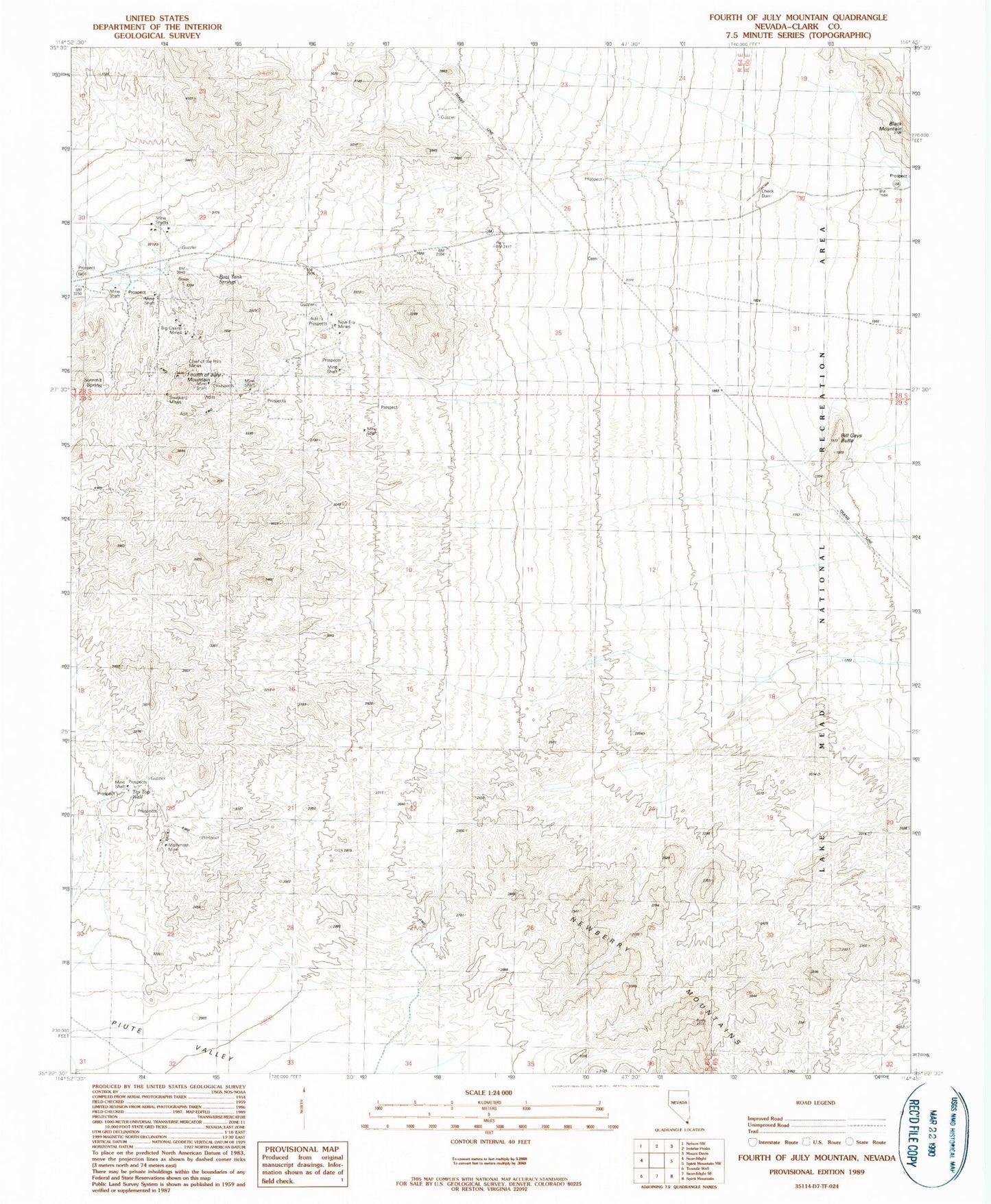 Classic USGS Fourth of July Mountain Nevada 7.5'x7.5' Topo Map Image