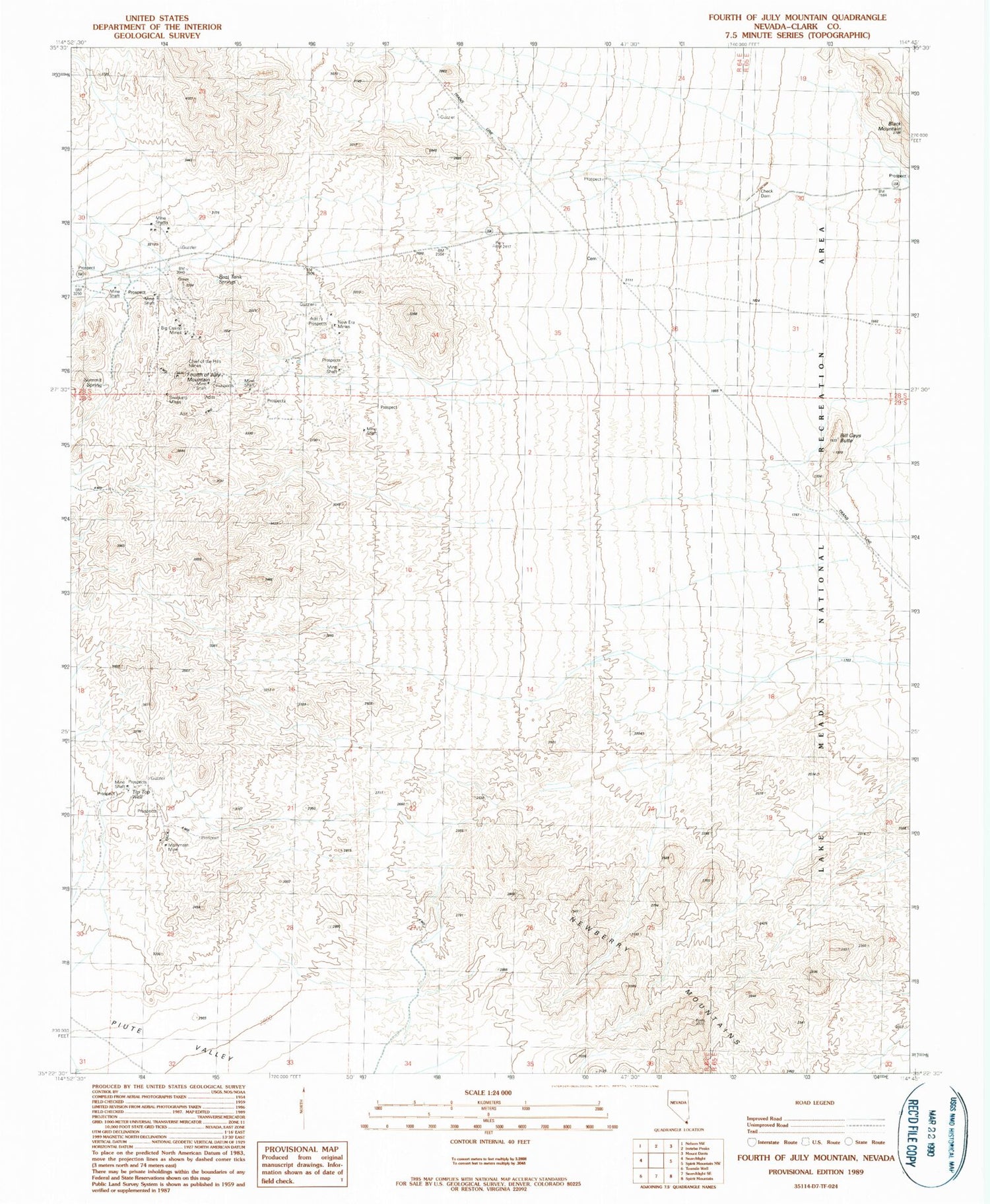 Classic USGS Fourth of July Mountain Nevada 7.5'x7.5' Topo Map Image