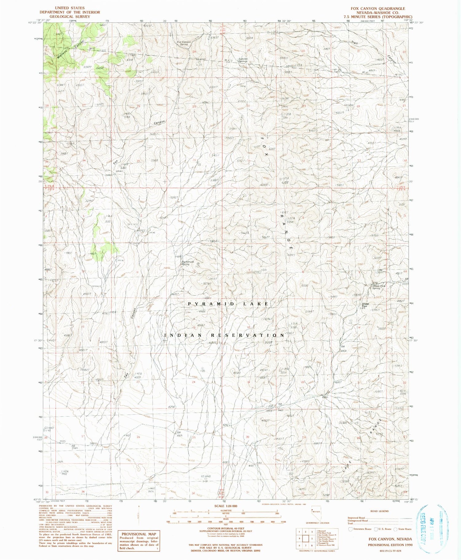 Classic USGS Fox Canyon Nevada 7.5'x7.5' Topo Map Image