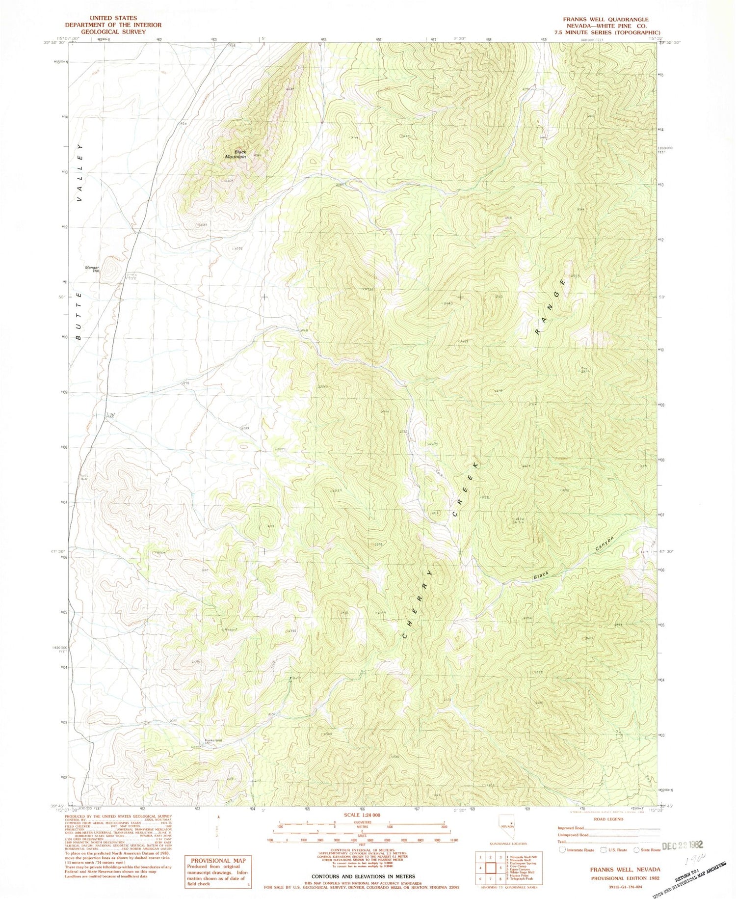 Classic USGS Franks Well Nevada 7.5'x7.5' Topo Map Image