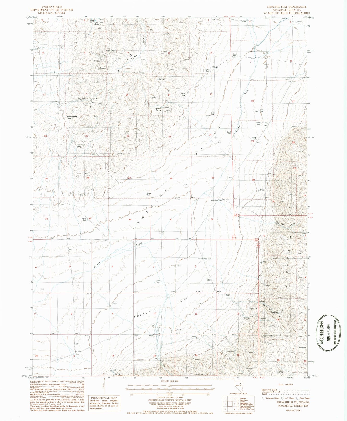 Classic USGS Frenchie Flat Nevada 7.5'x7.5' Topo Map Image