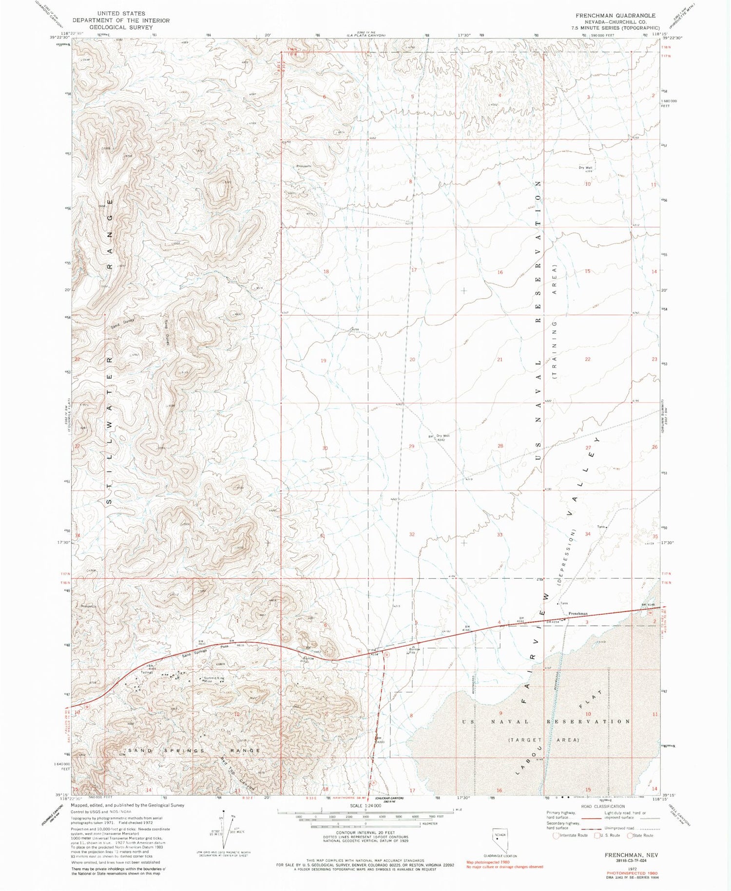 Classic USGS Frenchman Nevada 7.5'x7.5' Topo Map Image