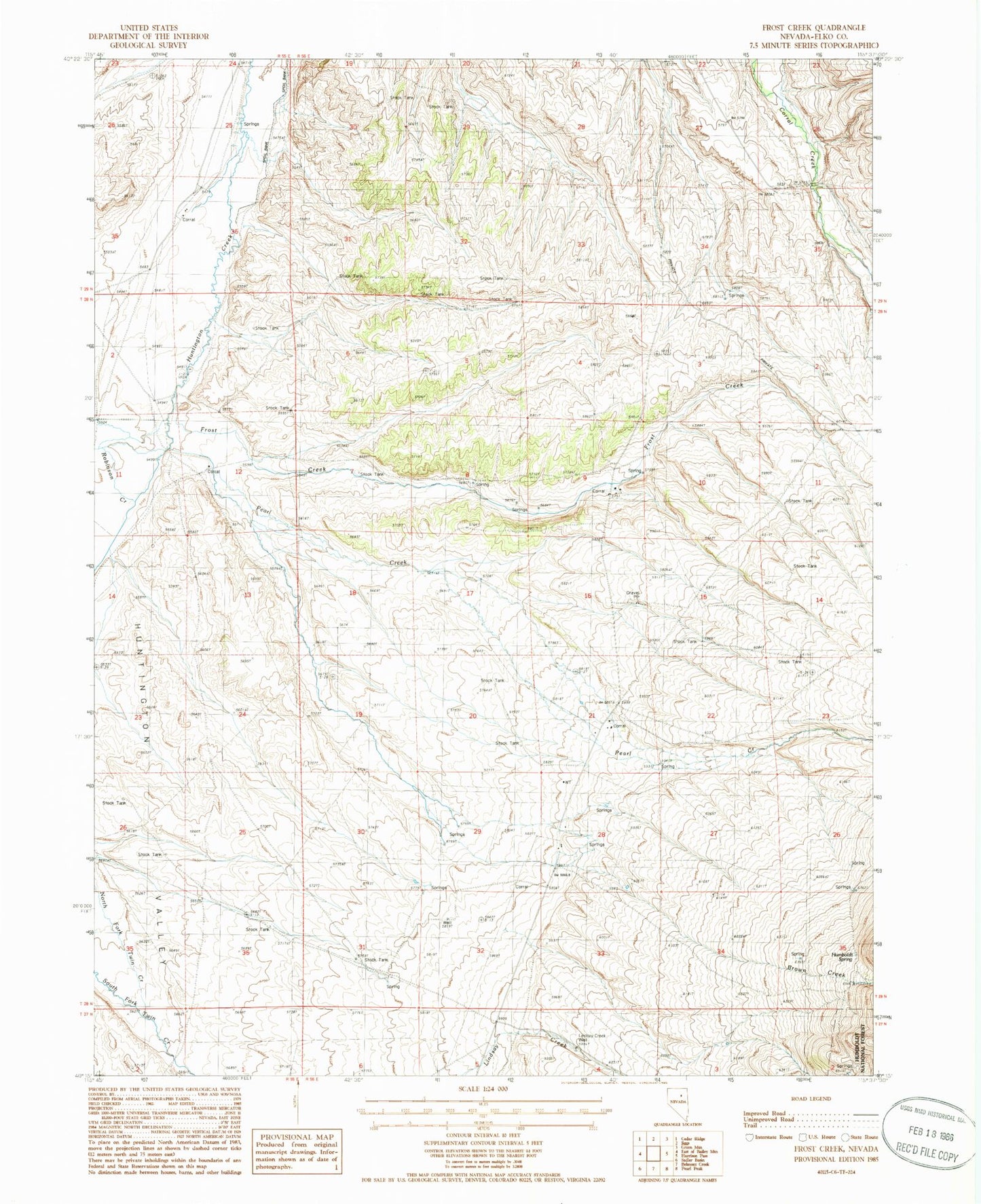 Classic USGS Frost Creek Nevada 7.5'x7.5' Topo Map Image