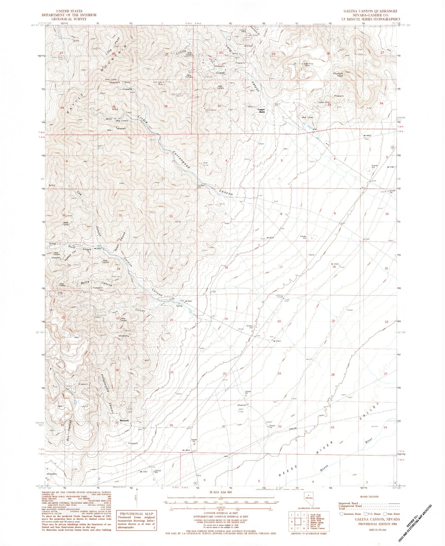 Classic USGS Galena Canyon Nevada 7.5'x7.5' Topo Map Image