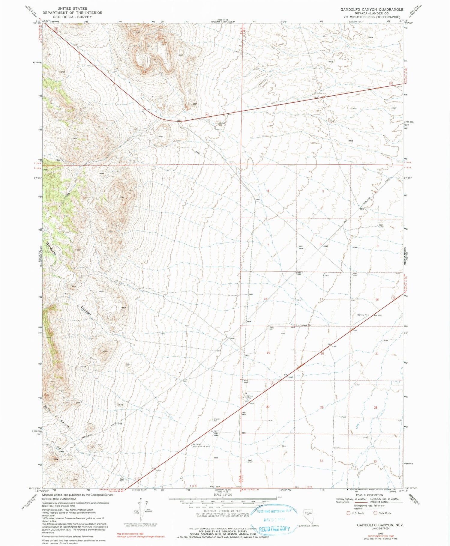 Classic USGS Gandolfo Canyon Nevada 7.5'x7.5' Topo Map Image