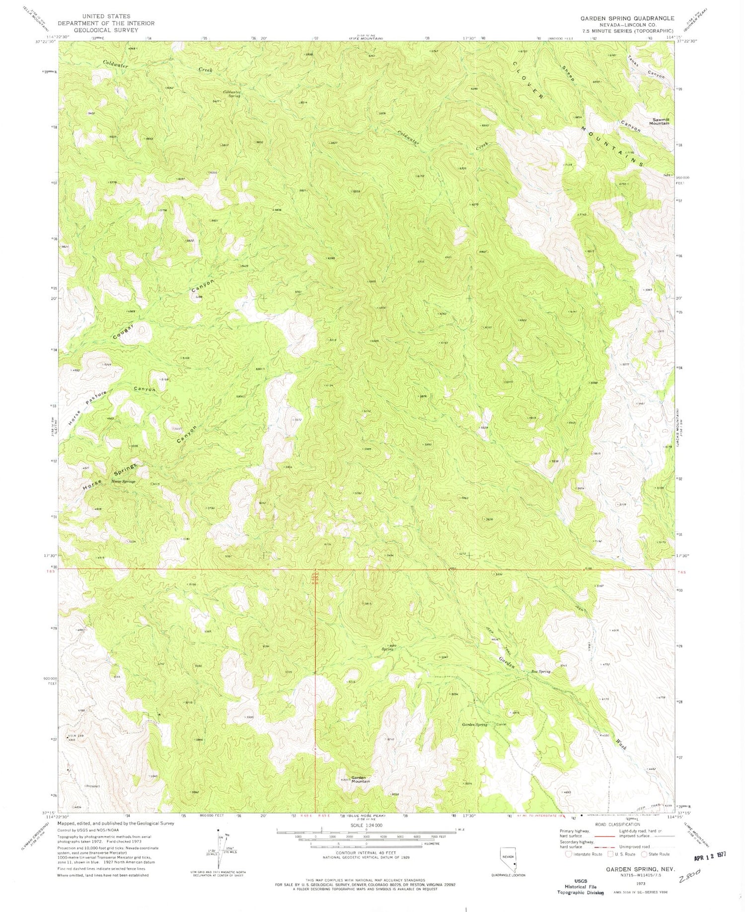 Classic USGS Garden Spring Nevada 7.5'x7.5' Topo Map Image