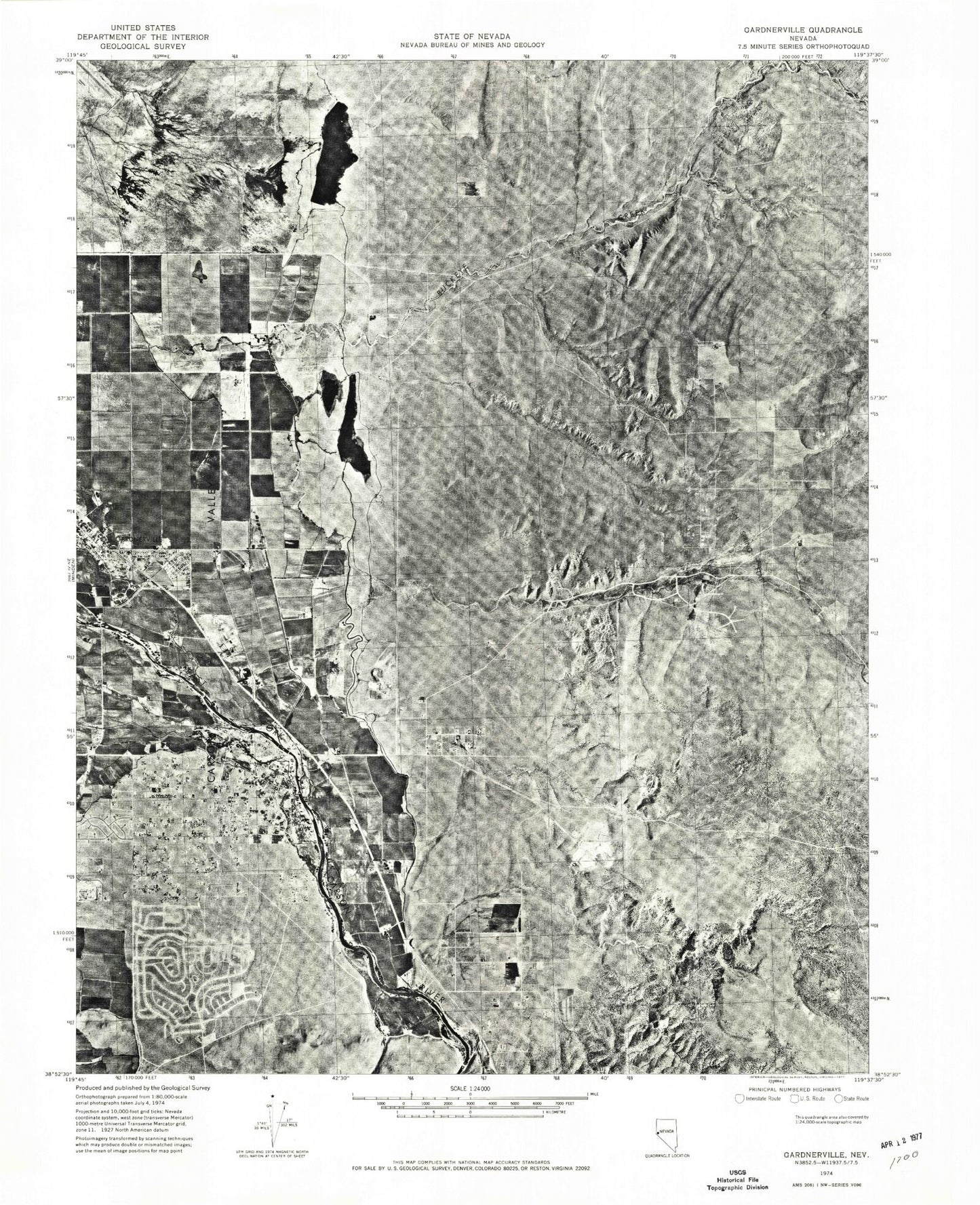 Classic USGS Gardnerville Nevada 7.5'x7.5' Topo Map Image
