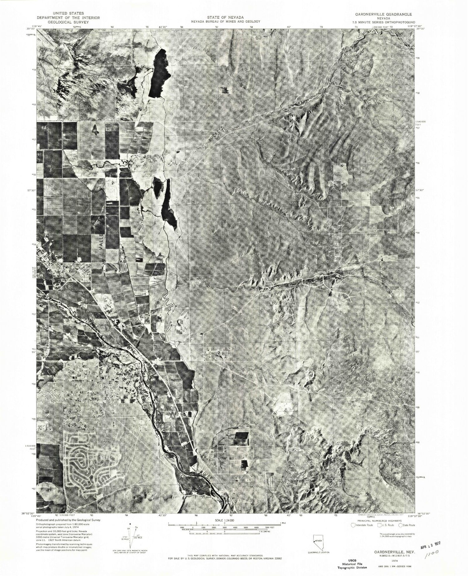 Classic USGS Gardnerville Nevada 7.5'x7.5' Topo Map Image