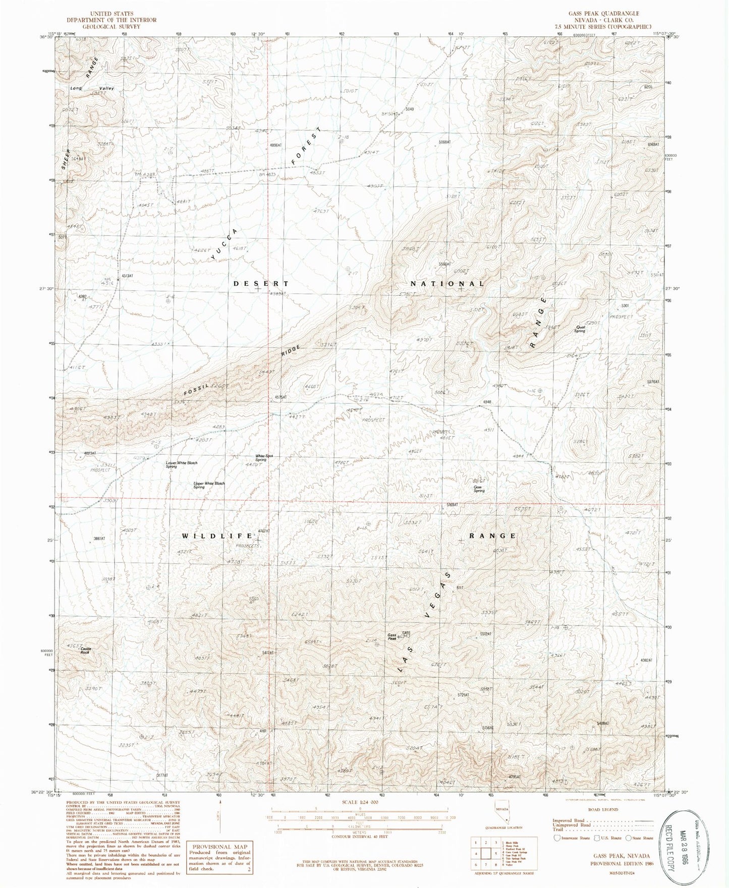 Classic USGS Gass Peak Nevada 7.5'x7.5' Topo Map Image