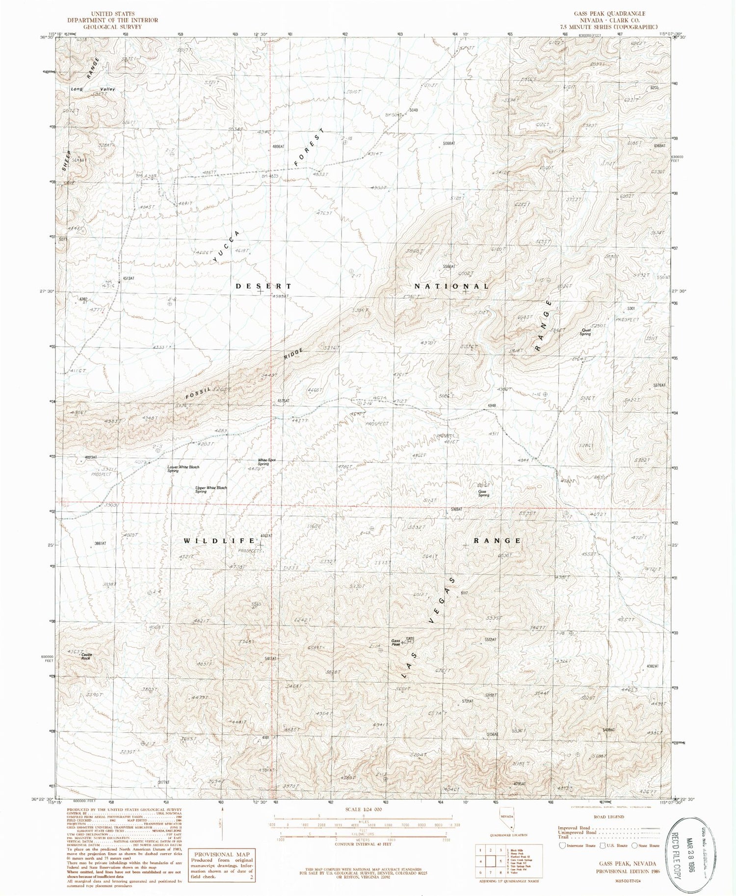 Classic USGS Gass Peak Nevada 7.5'x7.5' Topo Map Image
