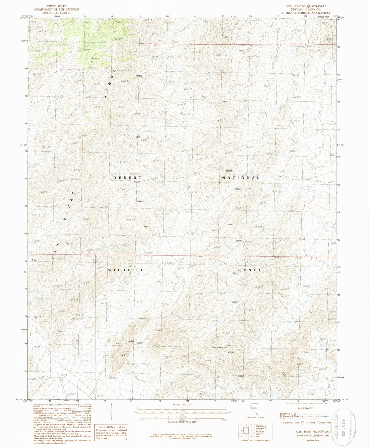 Classic USGS Gass Peak NE Nevada 7.5'x7.5' Topo Map Image