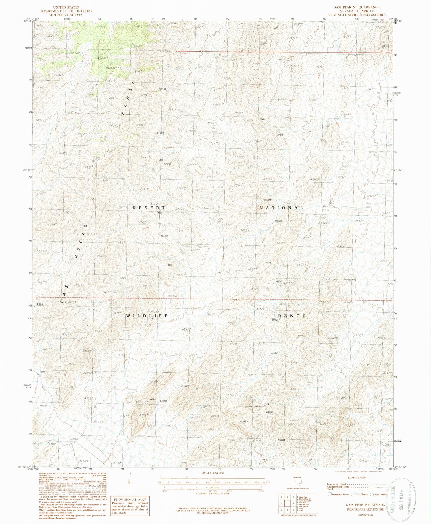 Classic USGS Gass Peak NE Nevada 7.5'x7.5' Topo Map Image