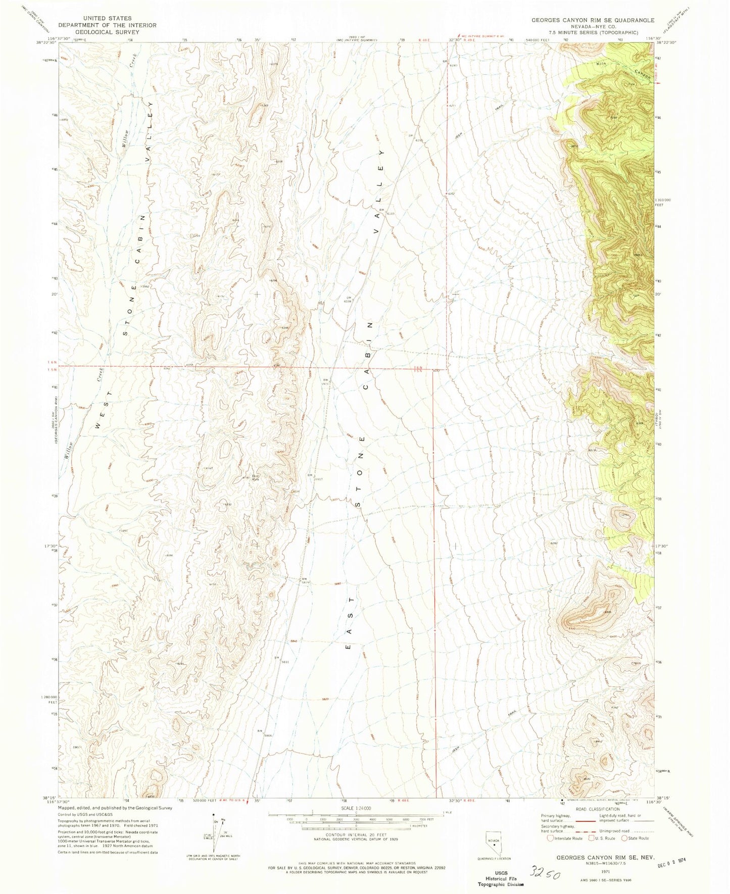 Classic USGS Georges Canyon Rim SE Nevada 7.5'x7.5' Topo Map Image