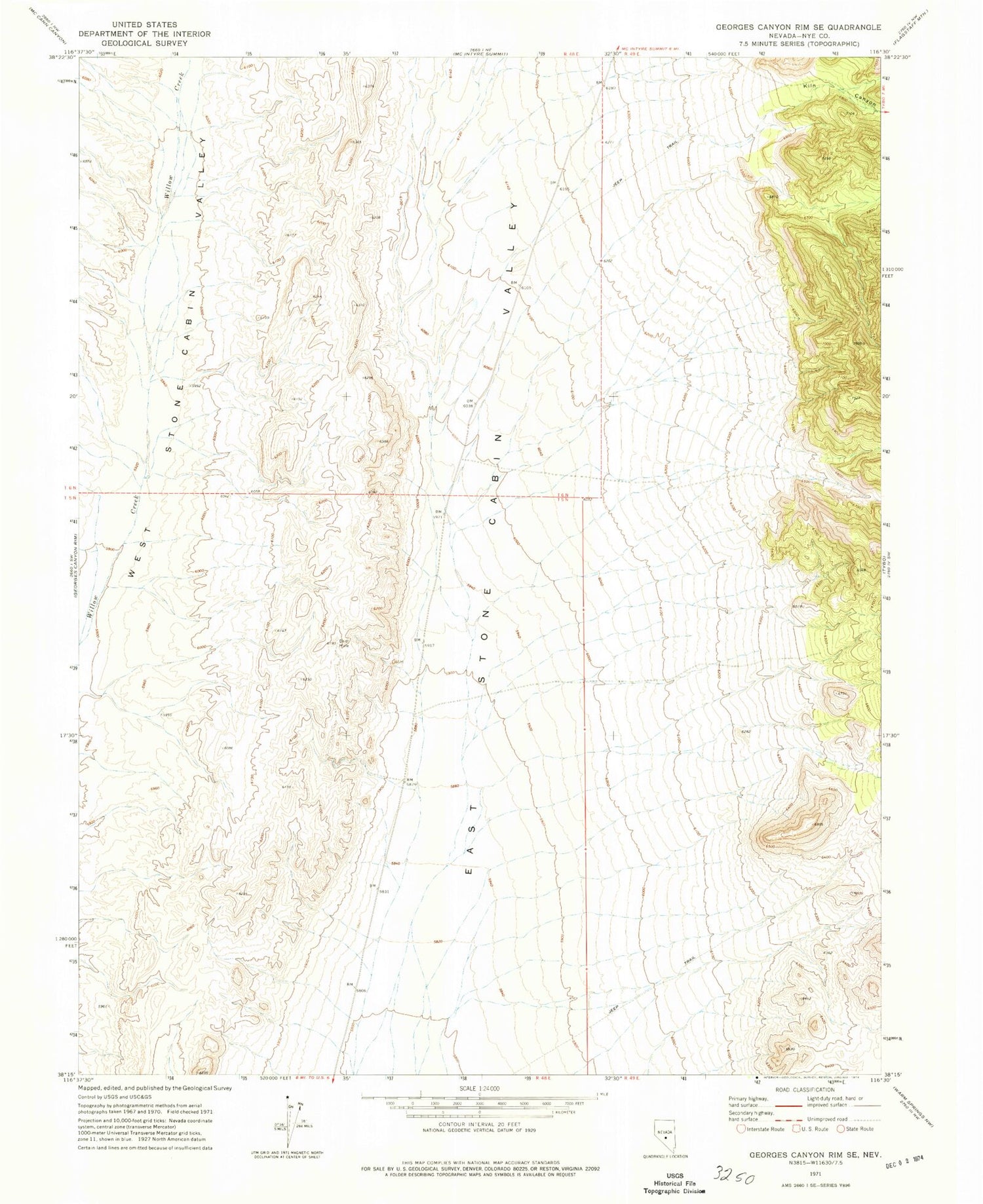 Classic USGS Georges Canyon Rim SE Nevada 7.5'x7.5' Topo Map Image