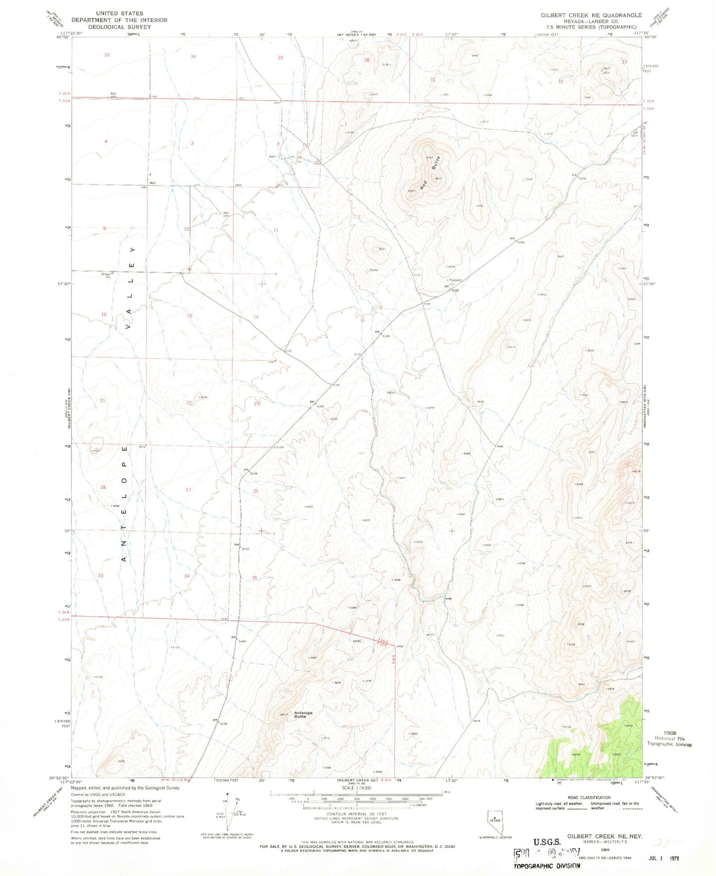 Classic USGS Gilbert Creek NE Nevada 7.5'x7.5' Topo Map Image