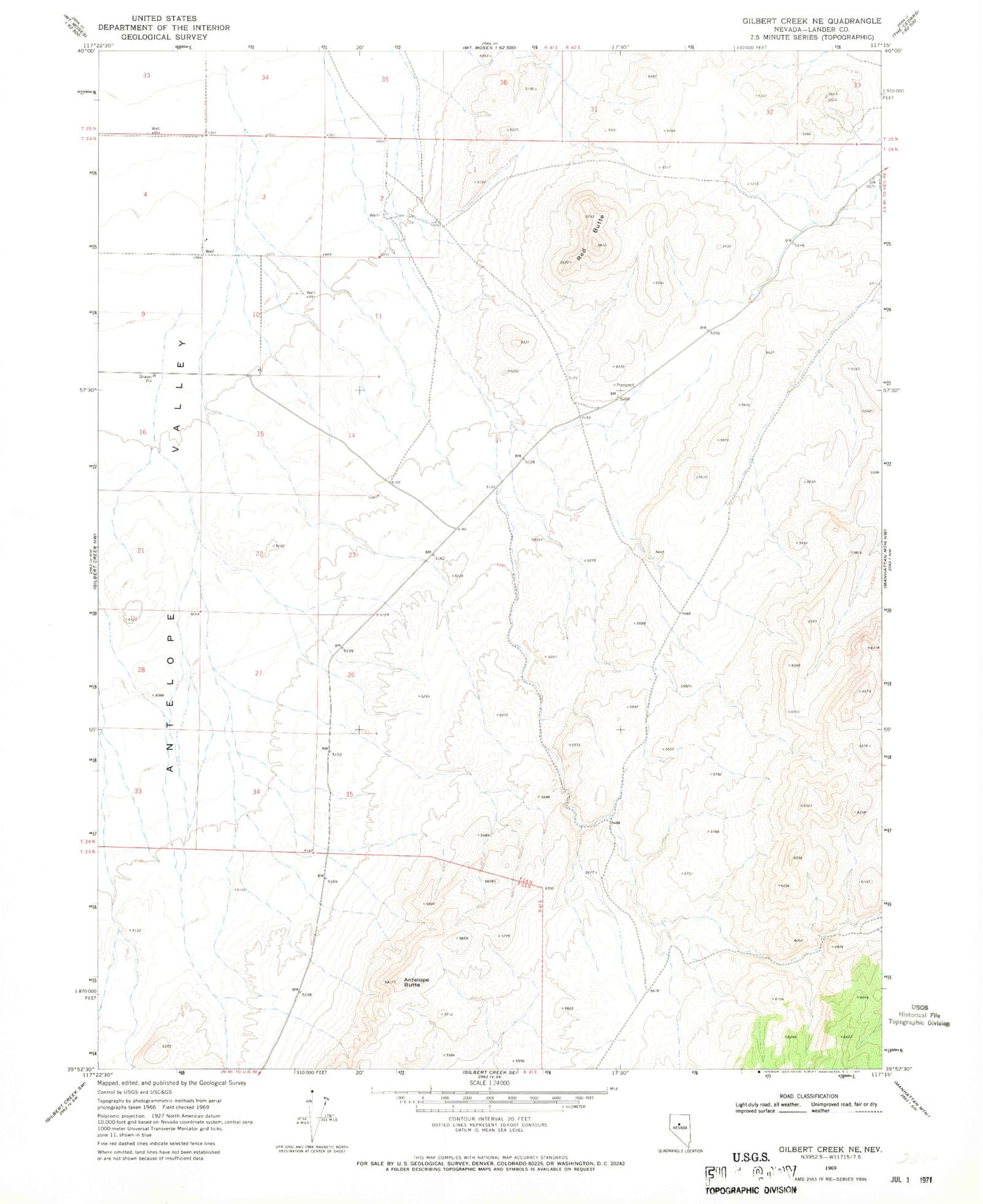 Classic USGS Gilbert Creek NE Nevada 7.5'x7.5' Topo Map Image