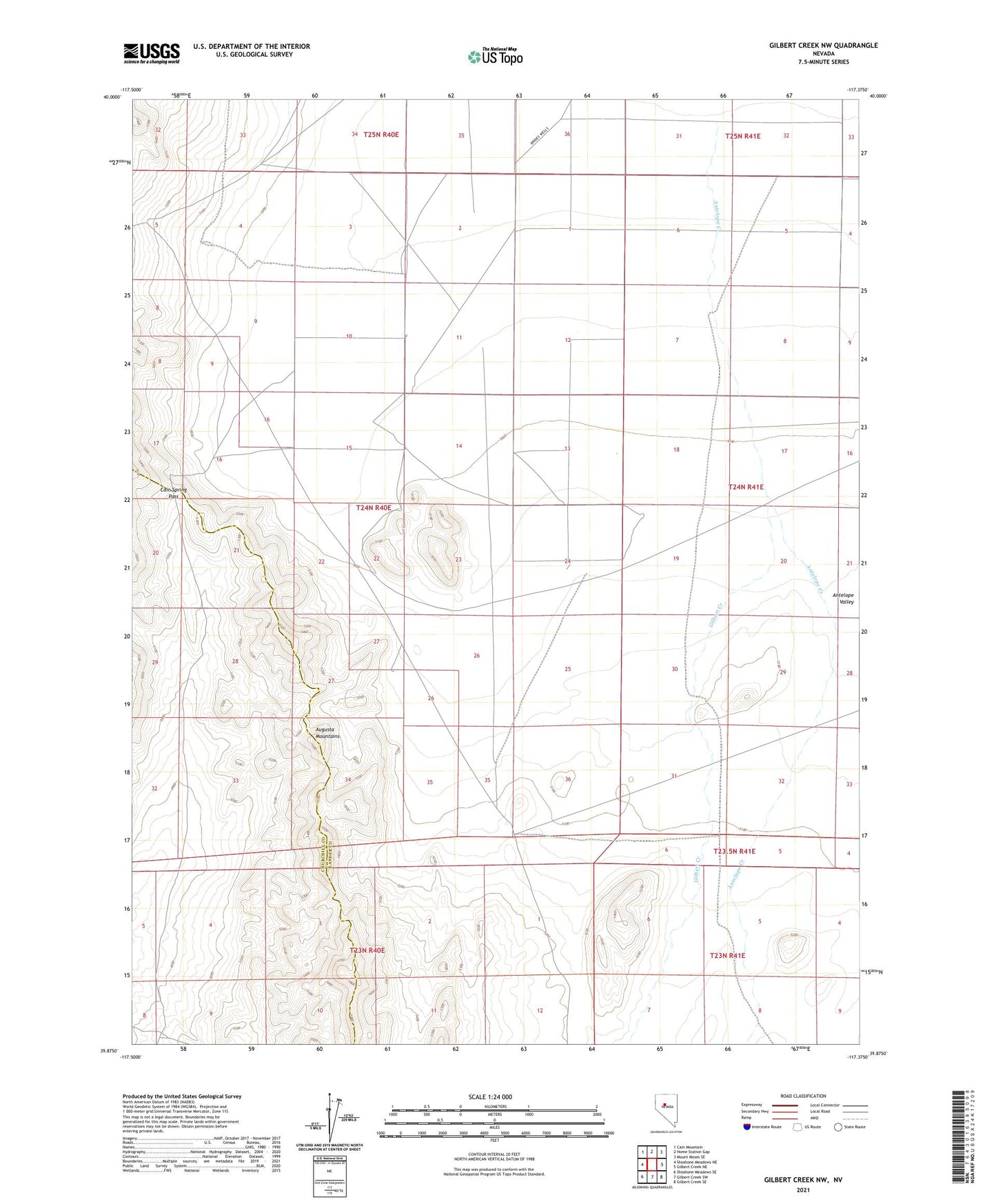 Gilbert Creek NW Nevada US Topo Map Image