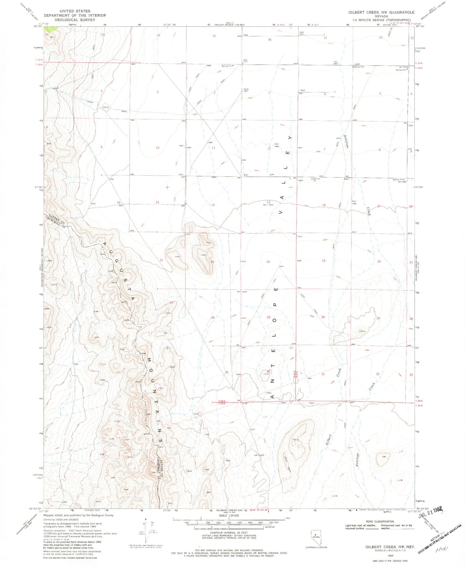 Classic USGS Gilbert Creek NW Nevada 7.5'x7.5' Topo Map Image