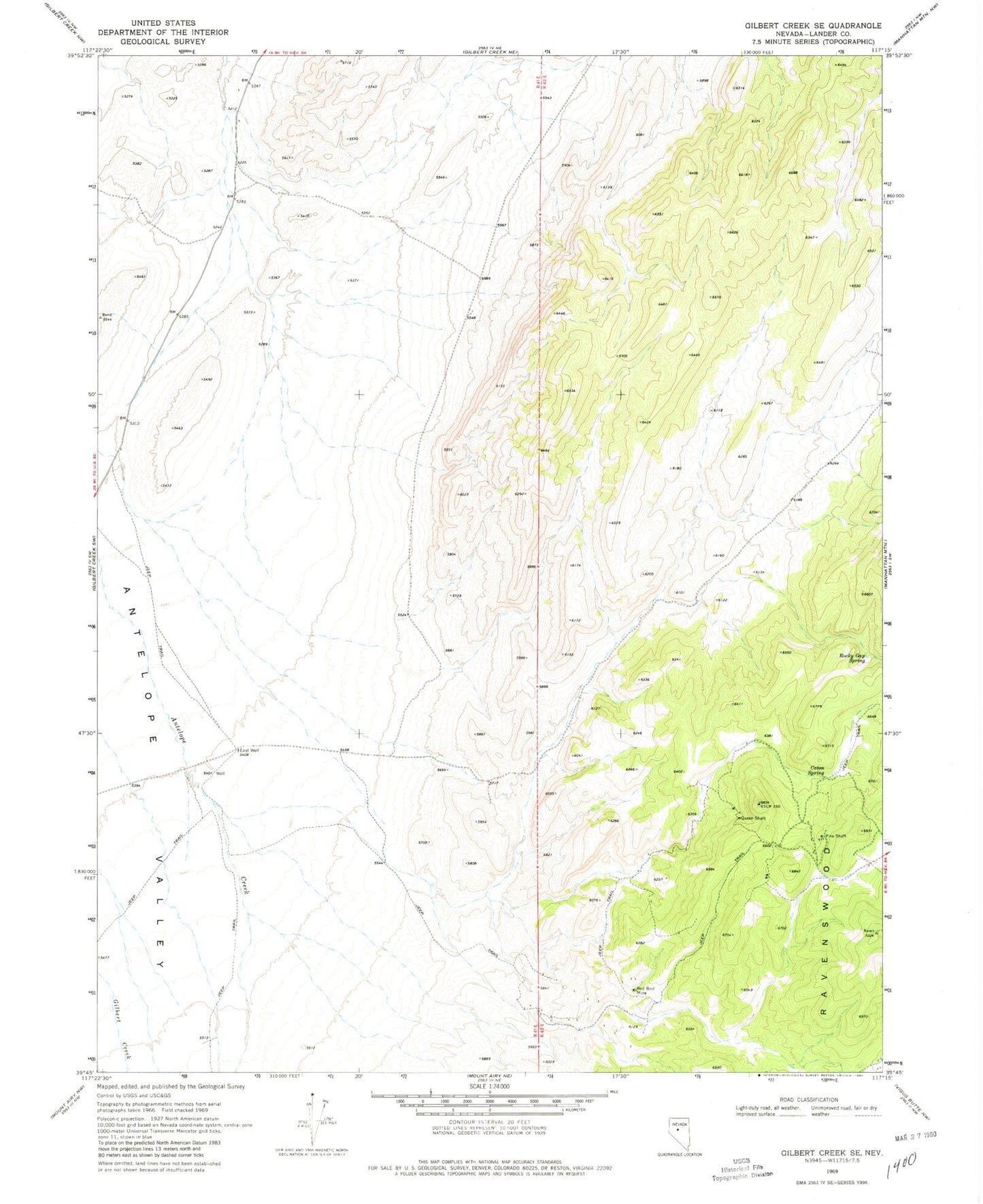 Classic USGS Gilbert Creek SE Nevada 7.5'x7.5' Topo Map Image