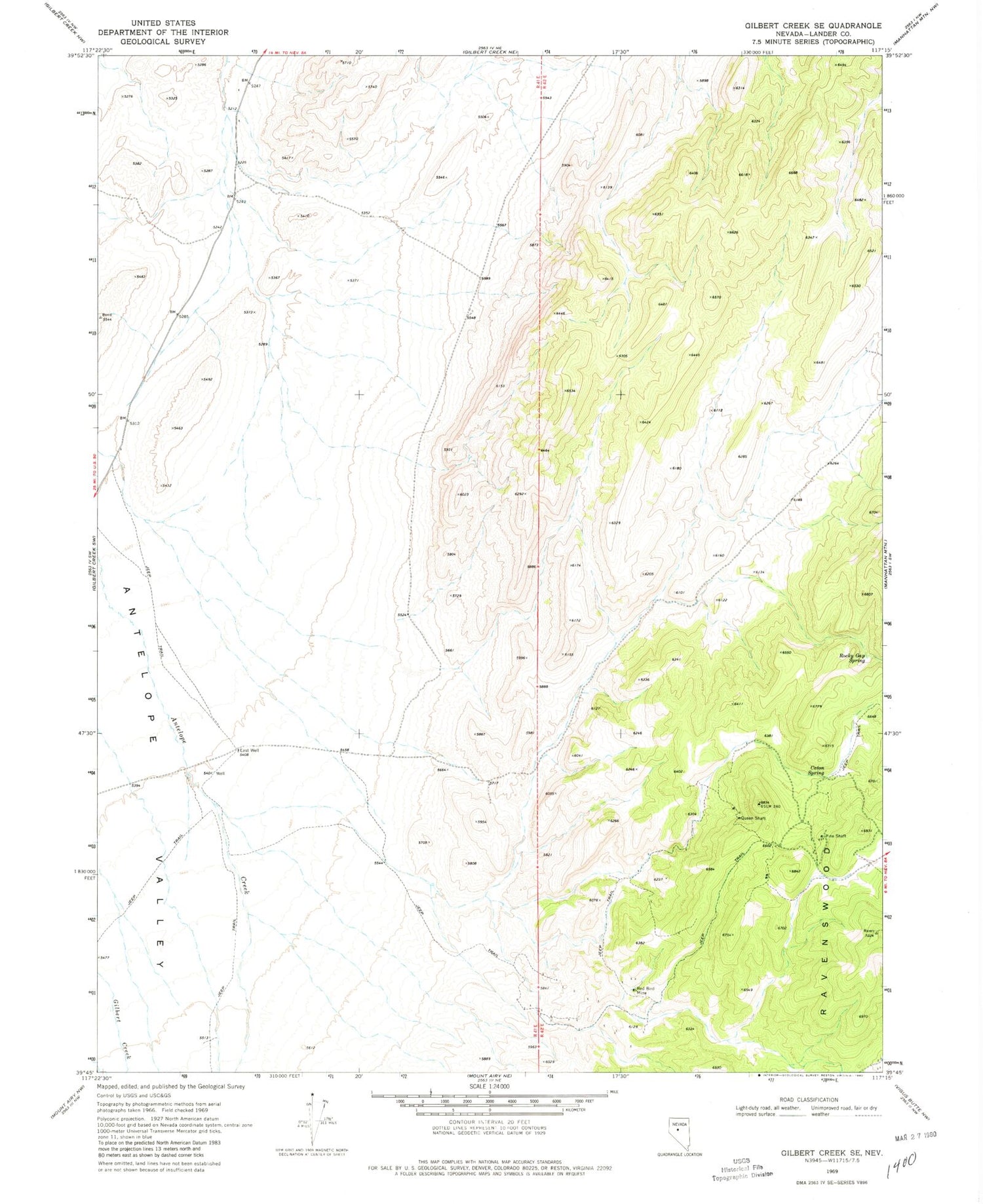 Classic USGS Gilbert Creek SE Nevada 7.5'x7.5' Topo Map Image