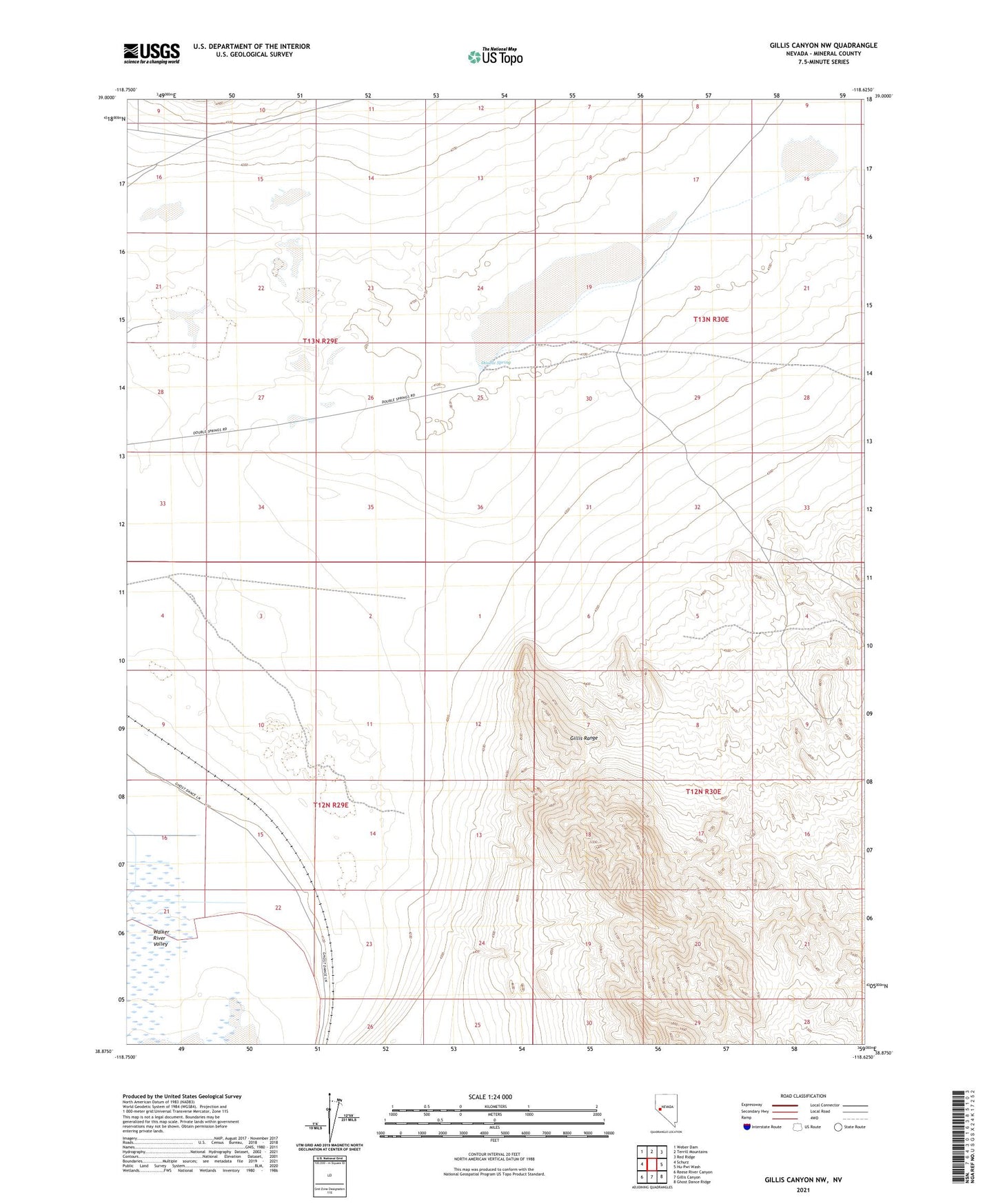 Gillis Canyon NW Nevada US Topo Map Image