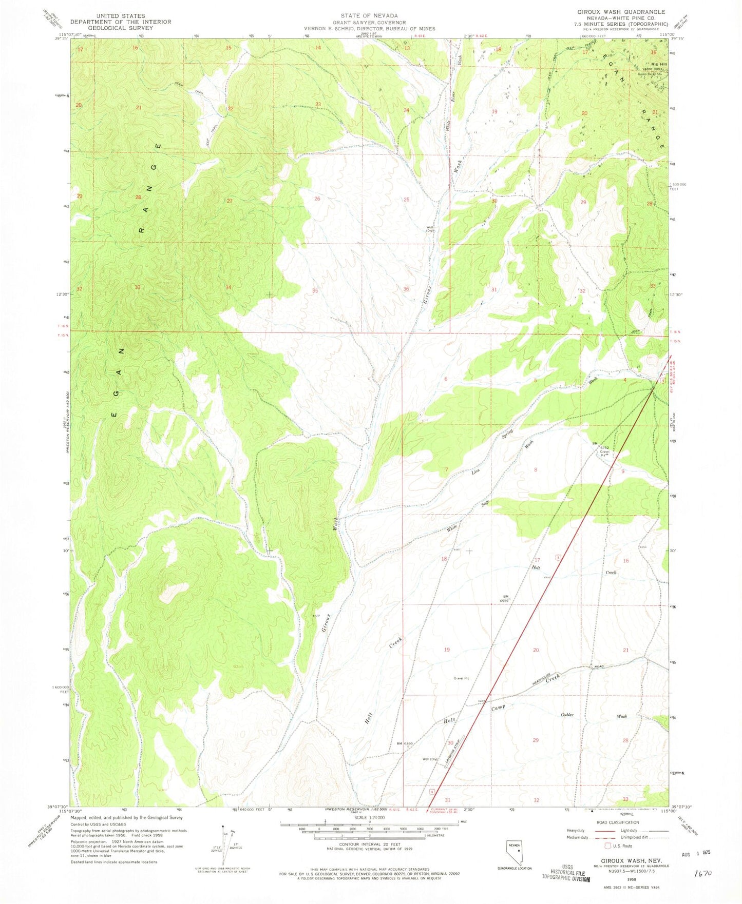 Classic USGS Giroux Wash Nevada 7.5'x7.5' Topo Map Image
