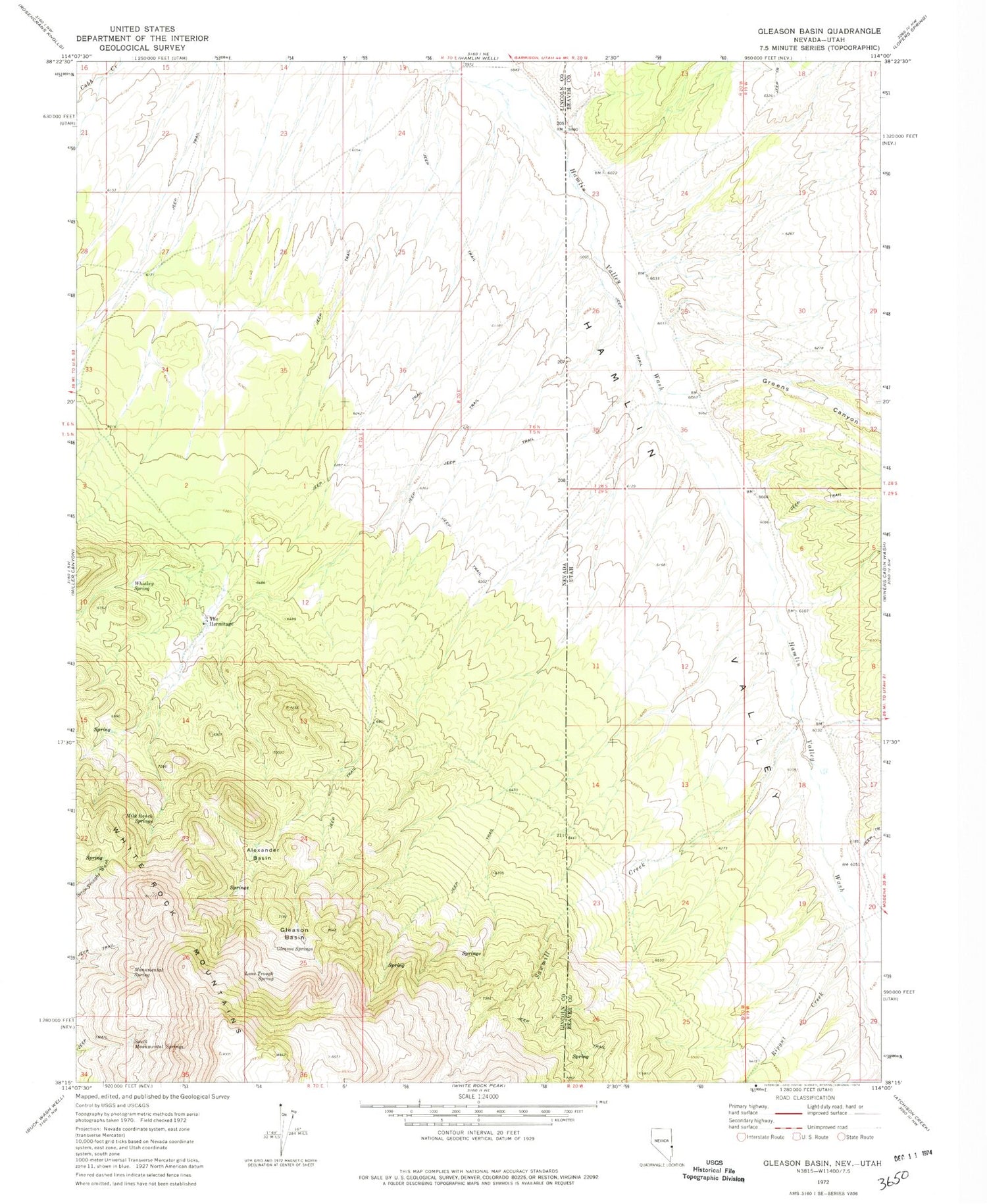 Classic USGS Gleason Basin Nevada 7.5'x7.5' Topo Map Image