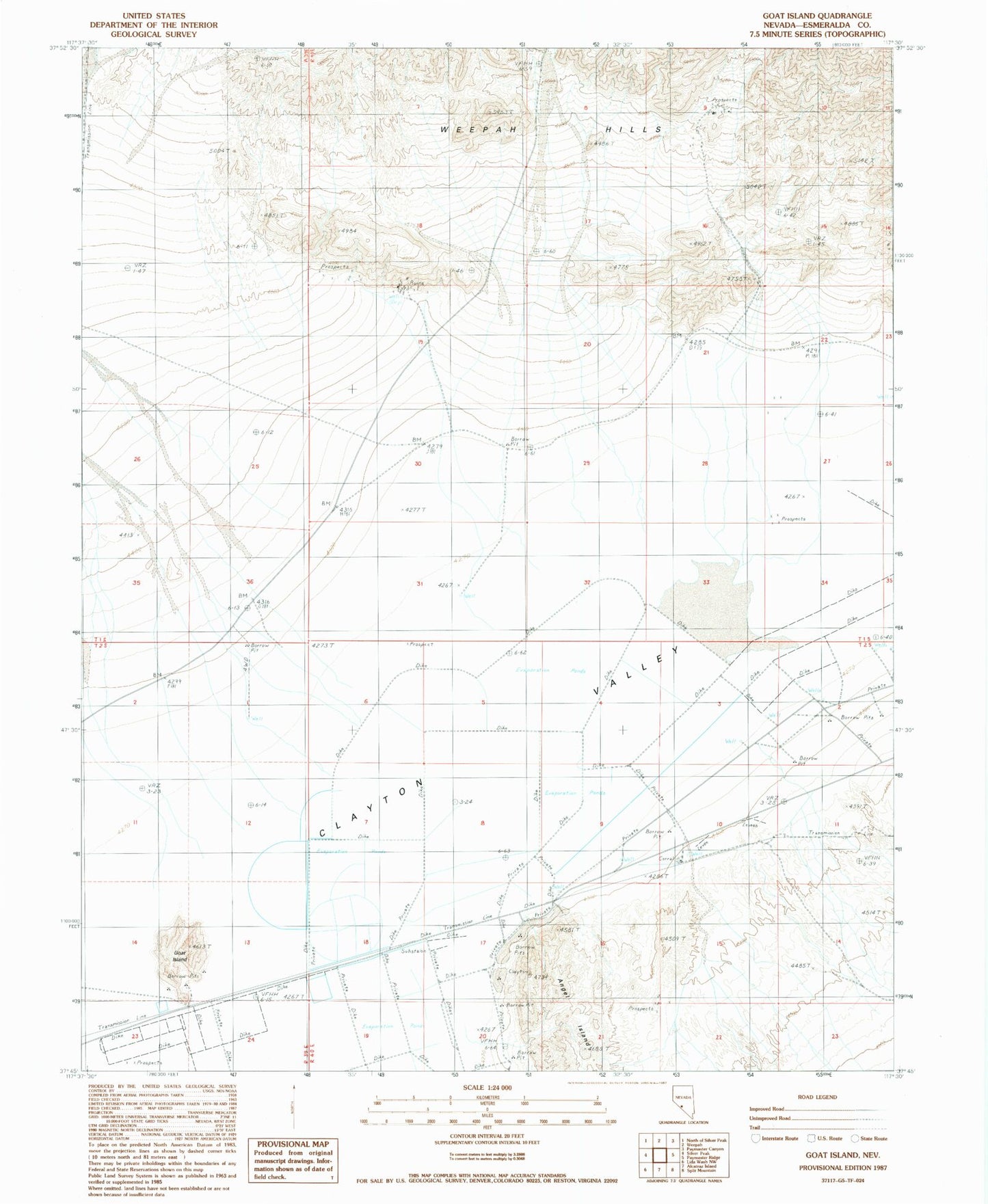 Classic USGS Goat Island Nevada 7.5'x7.5' Topo Map Image
