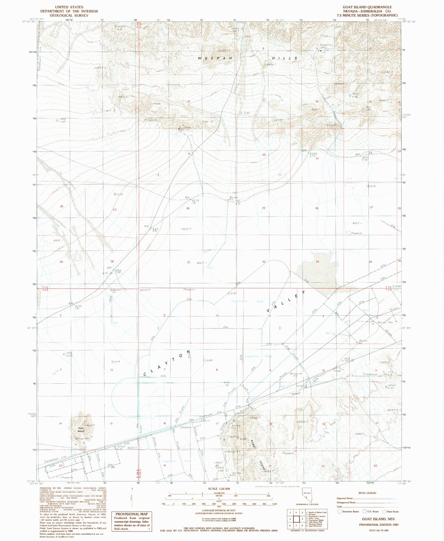 Classic USGS Goat Island Nevada 7.5'x7.5' Topo Map Image