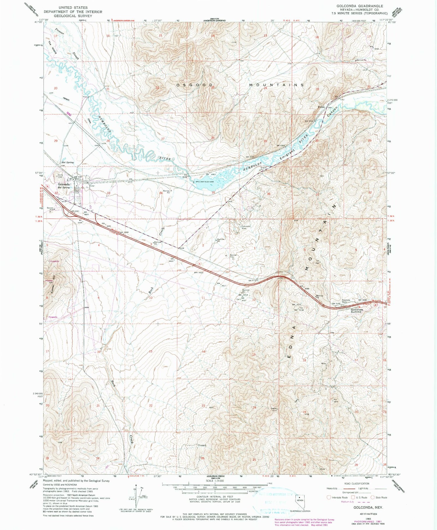 Classic USGS Golconda Nevada 7.5'x7.5' Topo Map Image