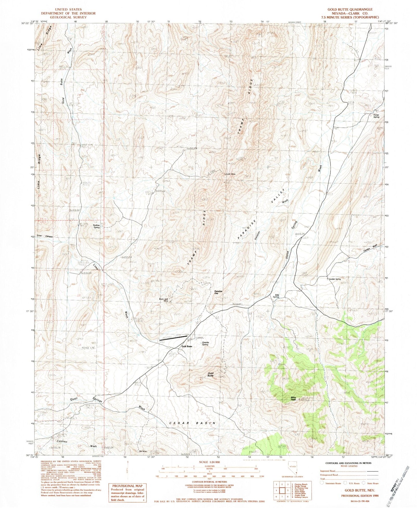 Classic USGS Gold Butte Nevada 7.5'x7.5' Topo Map Image