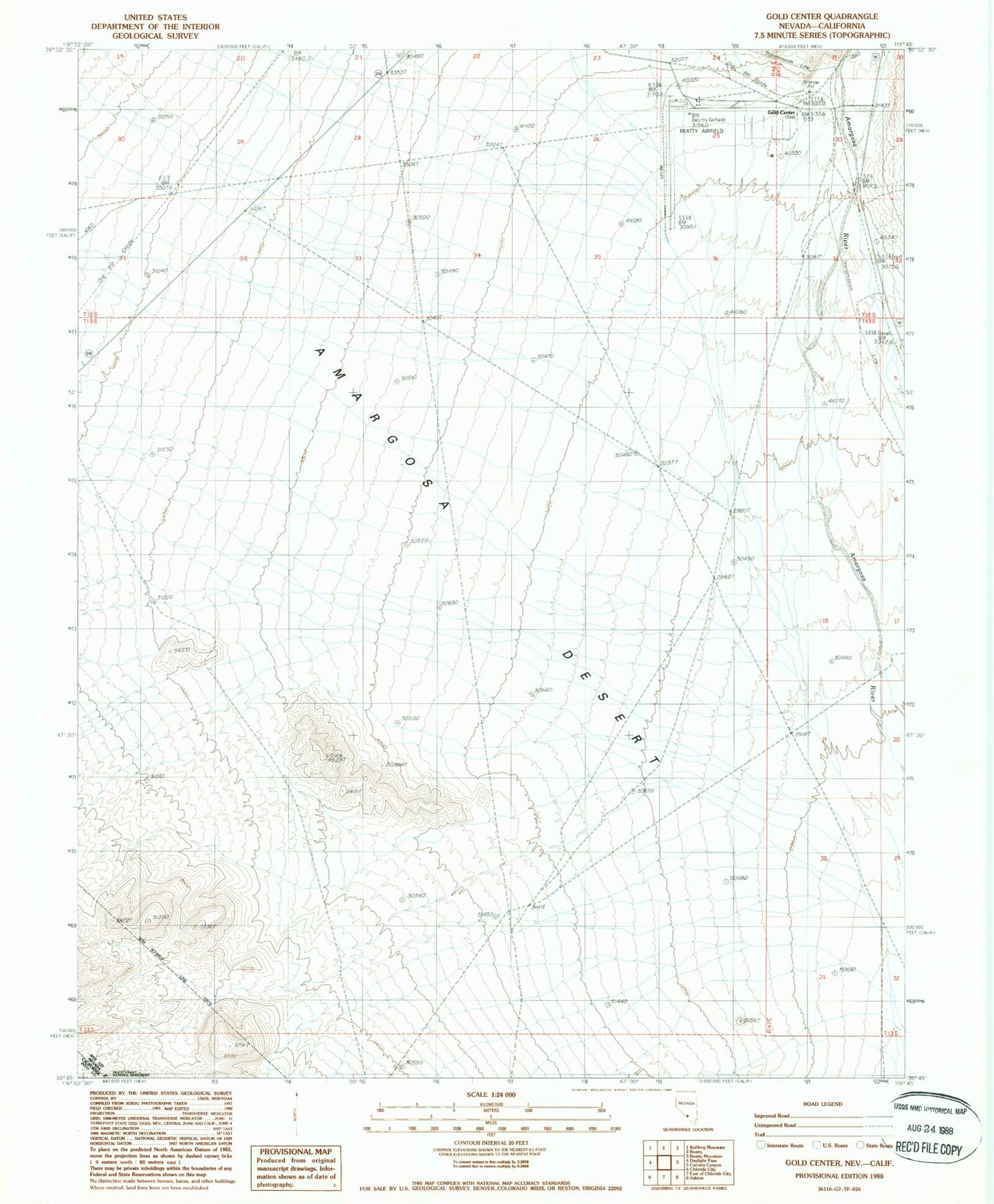 Classic USGS Gold Center Nevada 7.5'x7.5' Topo Map Image