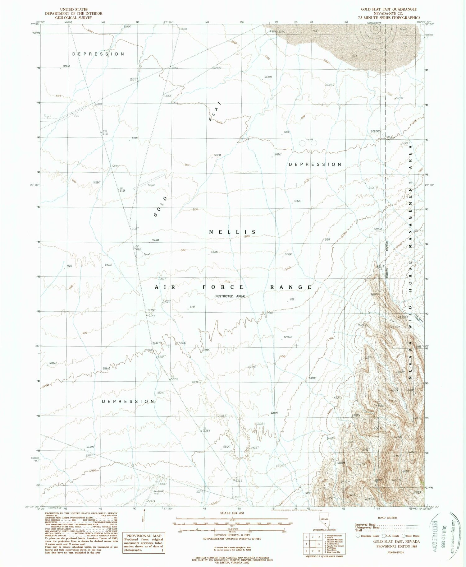 Classic USGS Gold Flat East Nevada 7.5'x7.5' Topo Map Image