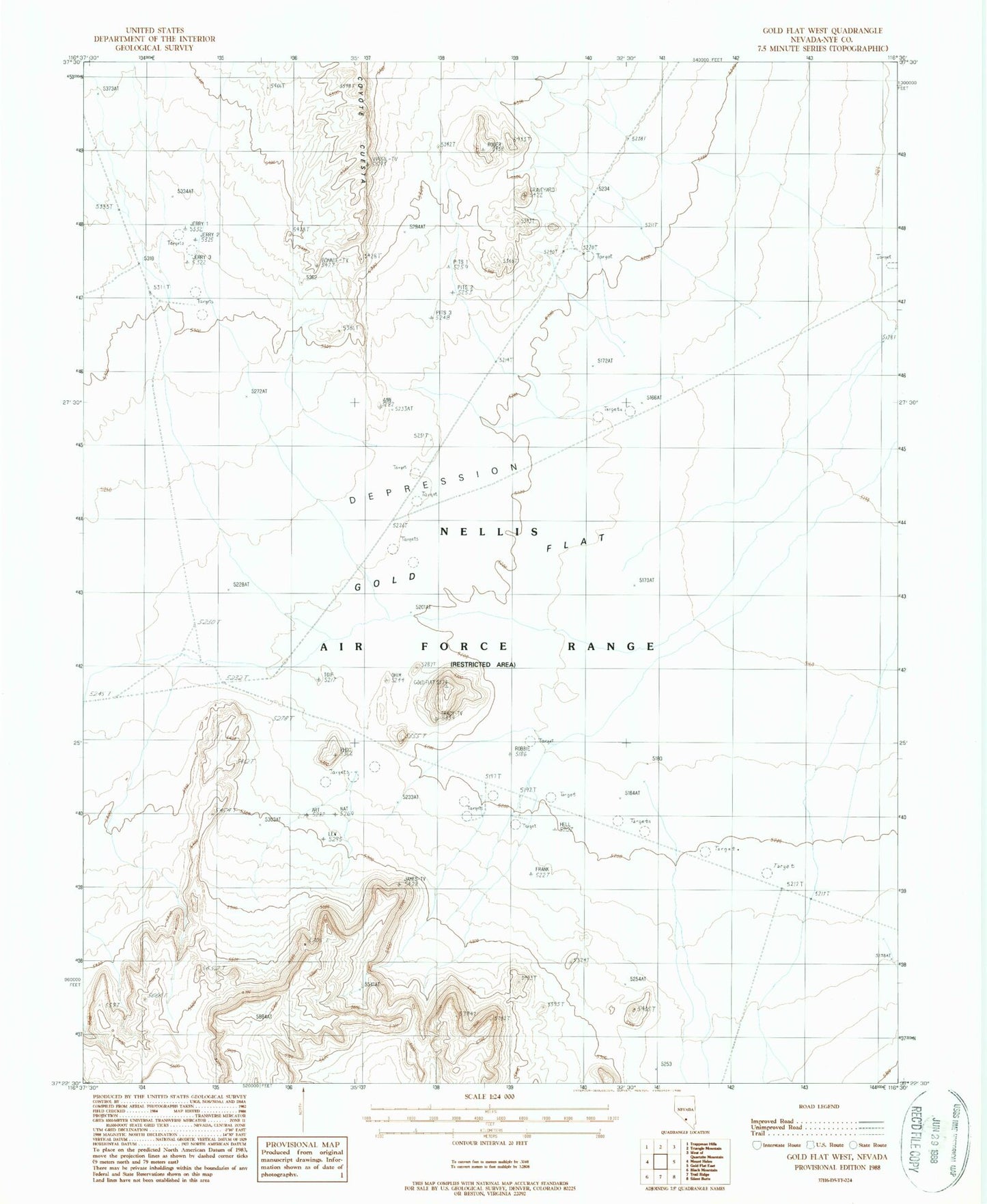 Classic USGS Gold Flat West Nevada 7.5'x7.5' Topo Map Image