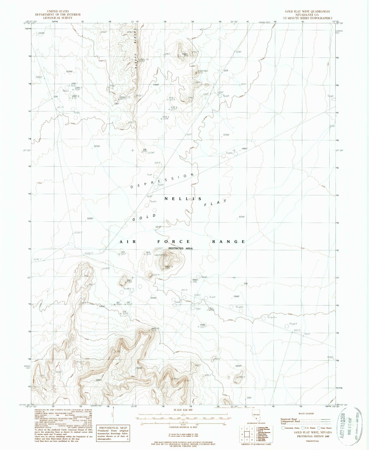 Classic USGS Gold Flat West Nevada 7.5'x7.5' Topo Map Image