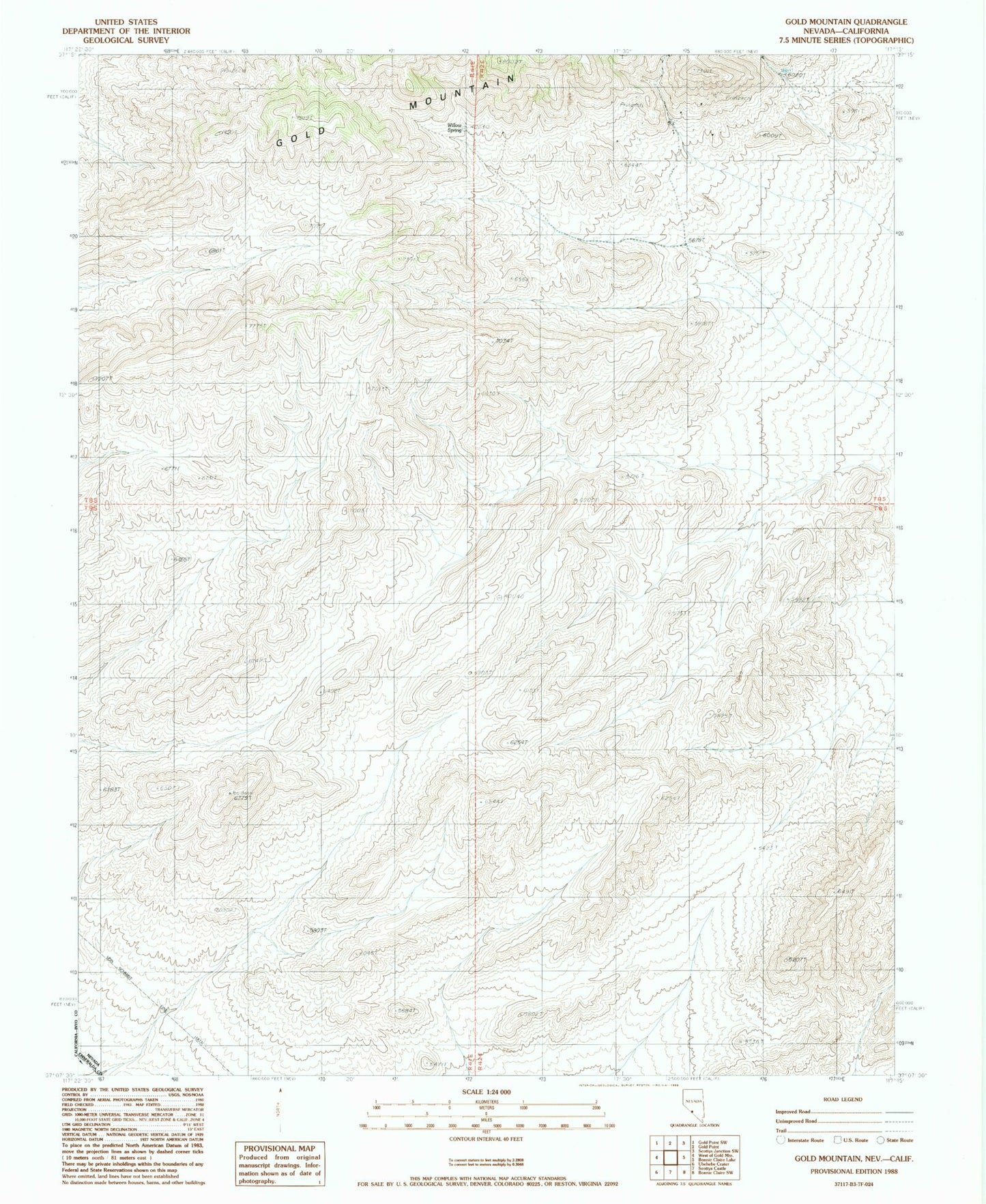 Classic USGS Gold Mountain Nevada 7.5'x7.5' Topo Map Image