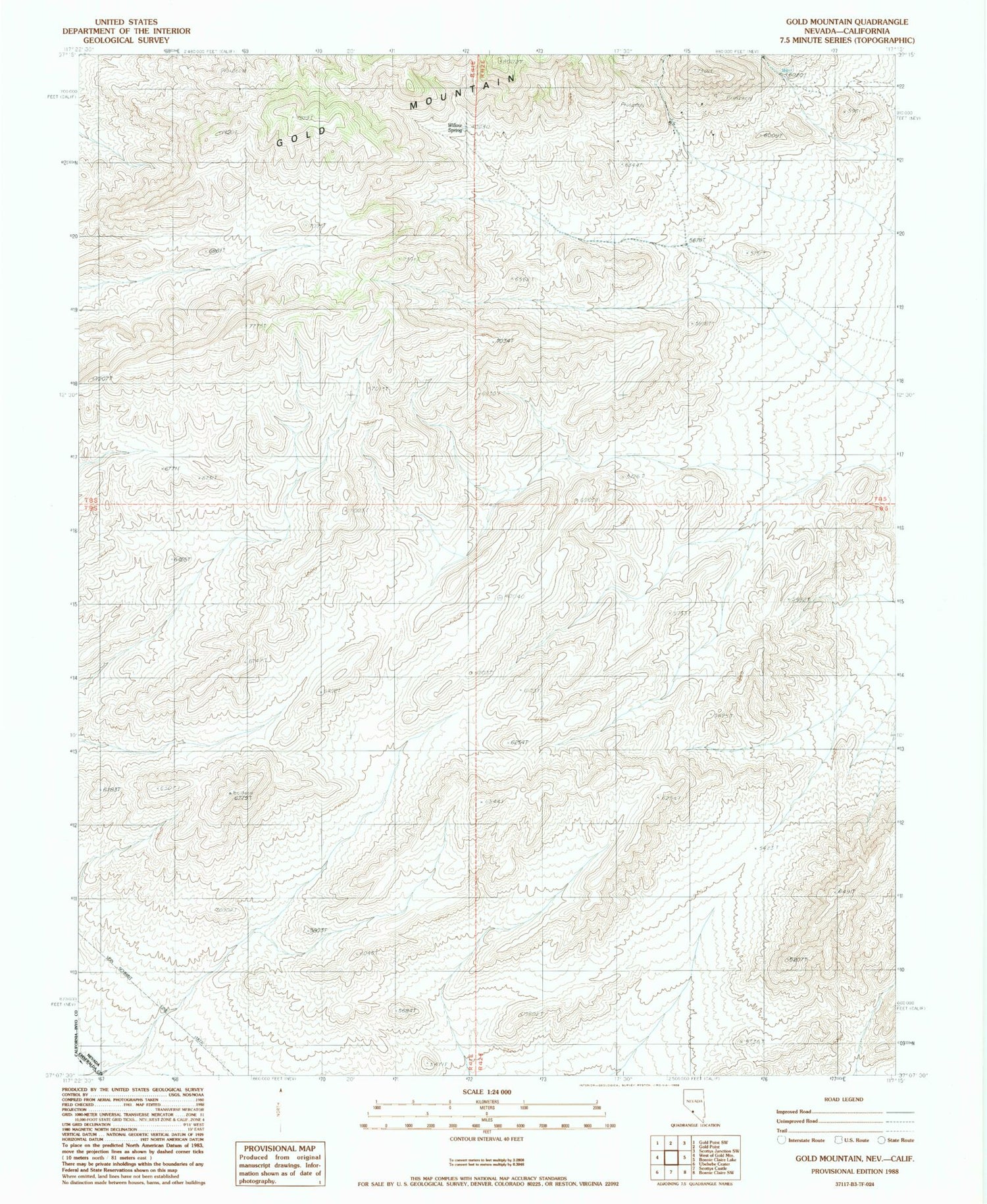 Classic USGS Gold Mountain Nevada 7.5'x7.5' Topo Map Image