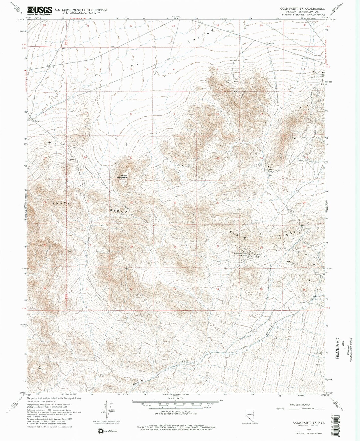 Classic USGS Gold Point SW Nevada 7.5'x7.5' Topo Map Image