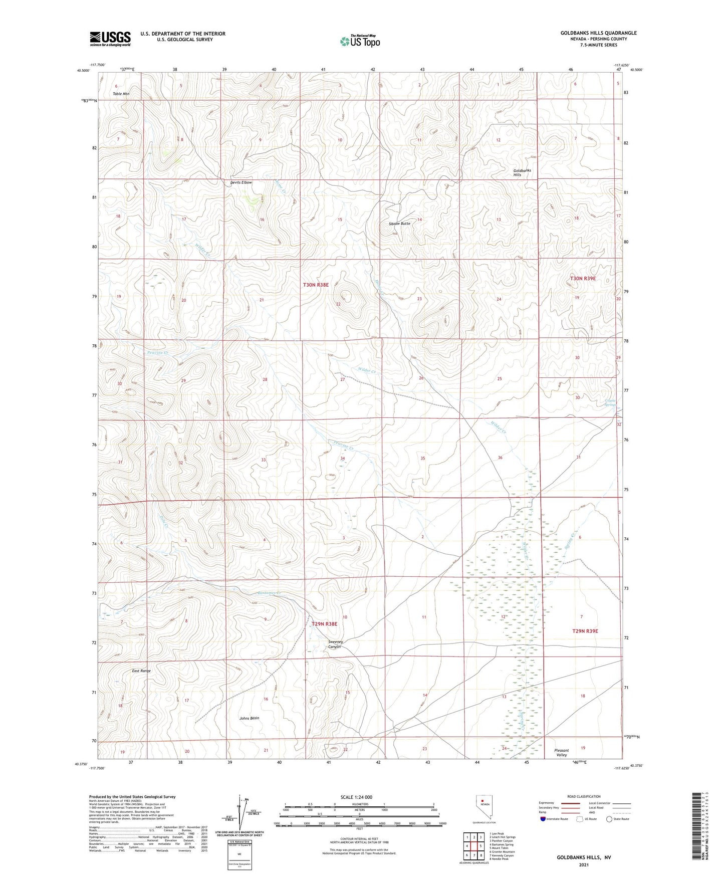 Goldbanks Hills Nevada US Topo Map Image
