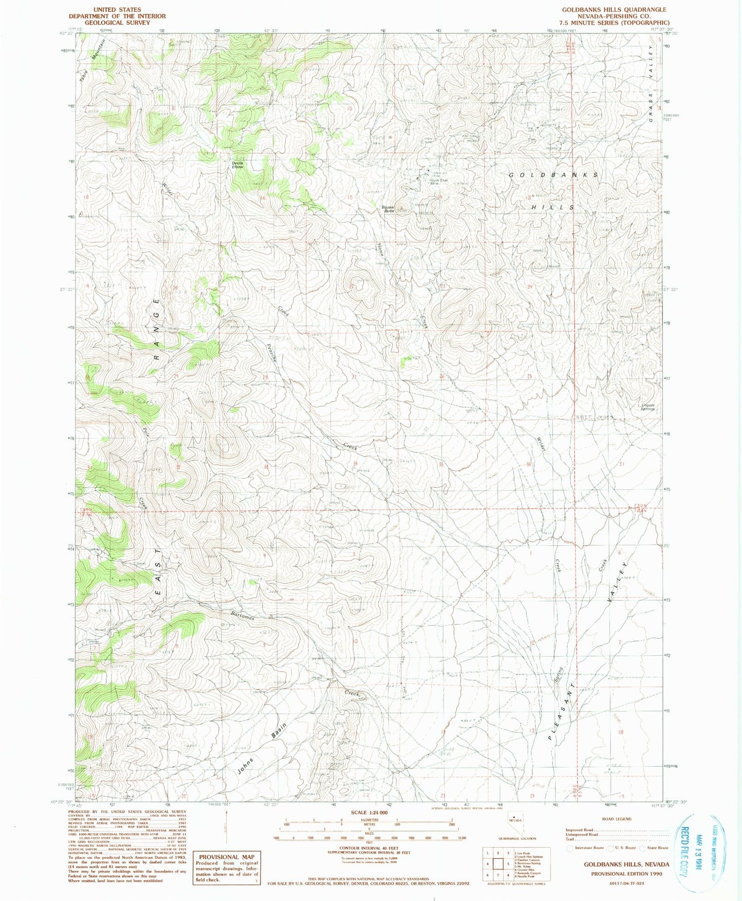 Classic USGS Goldbanks Hills Nevada 7.5'x7.5' Topo Map Image