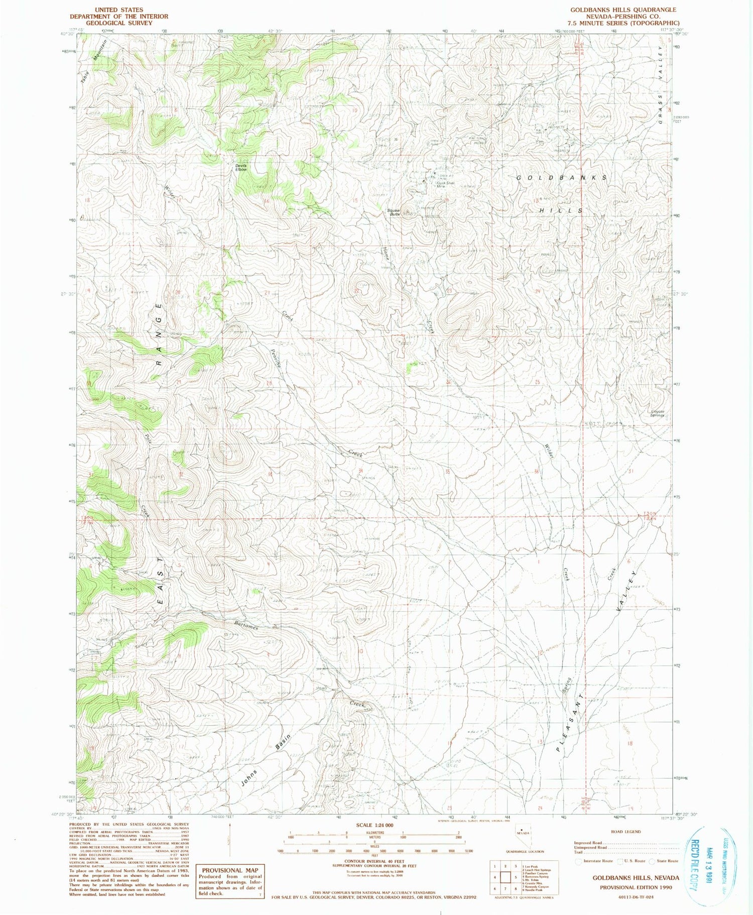Classic USGS Goldbanks Hills Nevada 7.5'x7.5' Topo Map Image