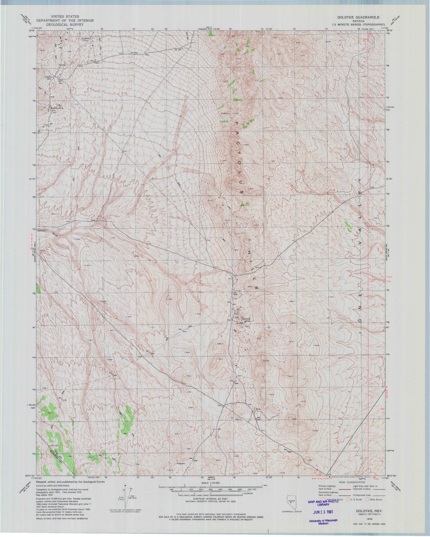 Classic USGS Goldyke Nevada 7.5'x7.5' Topo Map Image