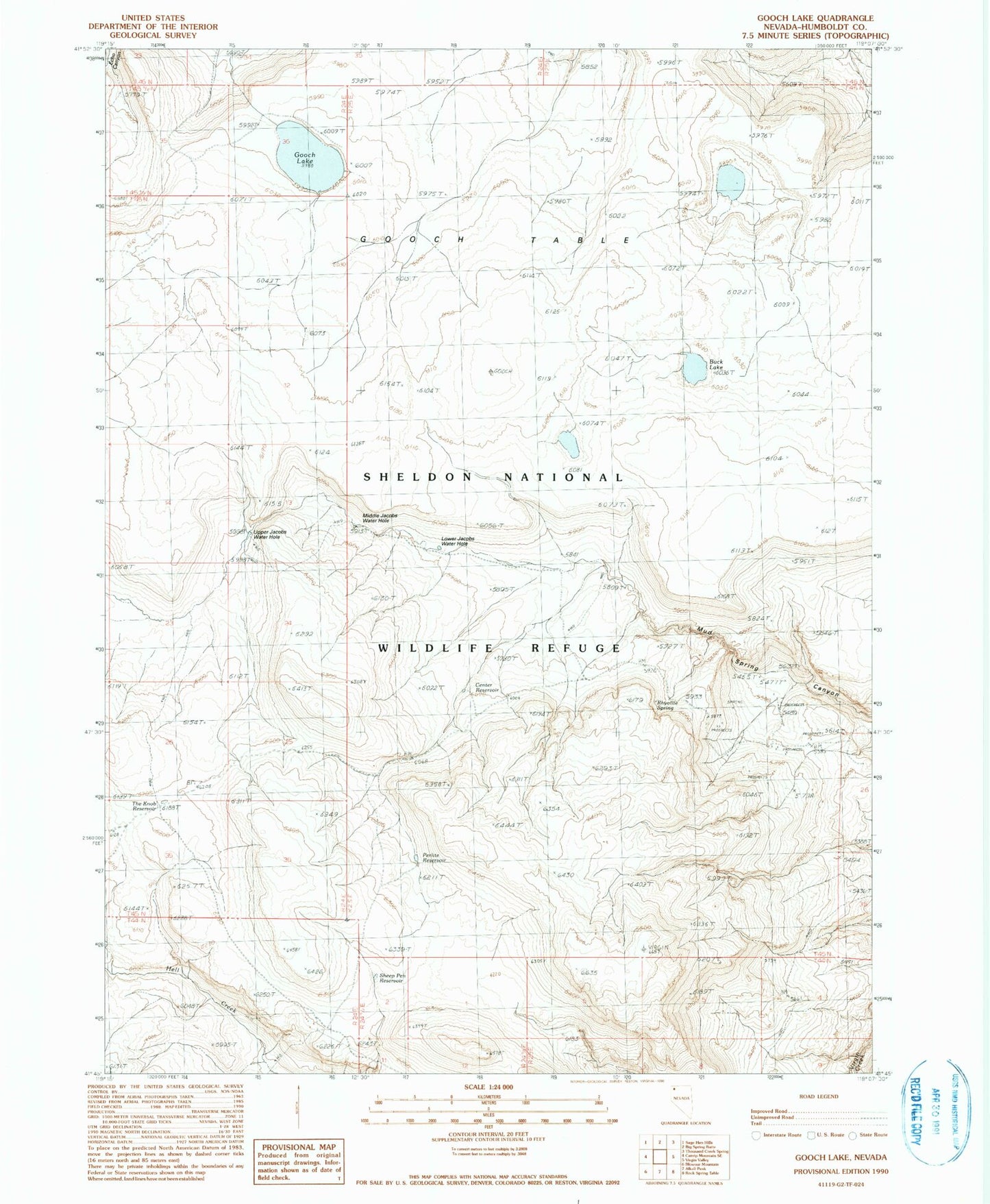 Classic USGS Gooch Lake Nevada 7.5'x7.5' Topo Map Image