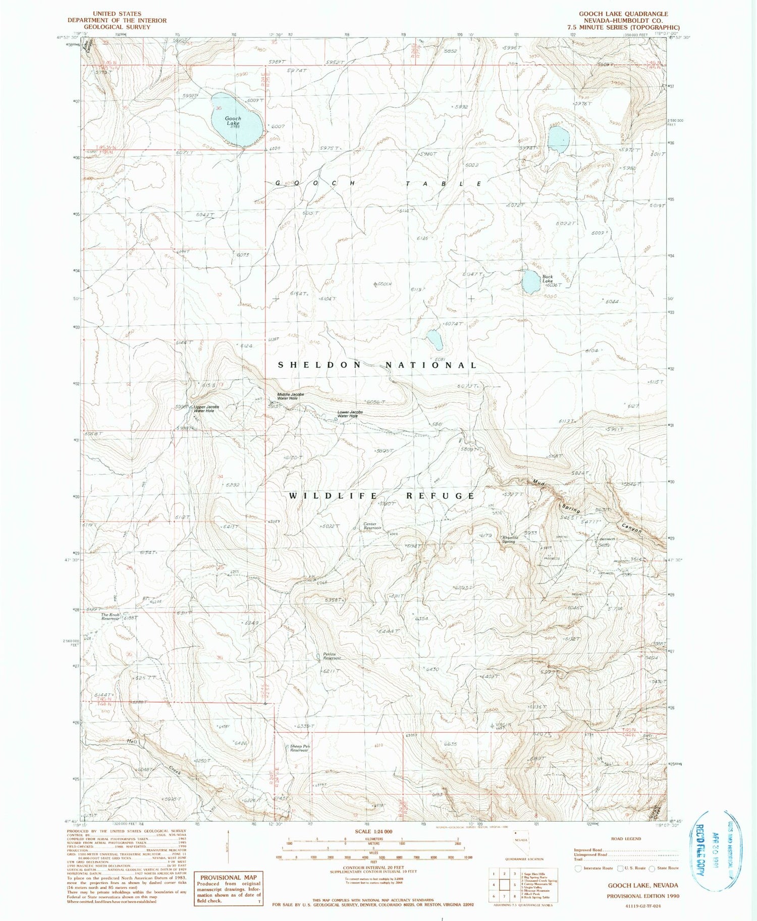 Classic USGS Gooch Lake Nevada 7.5'x7.5' Topo Map Image