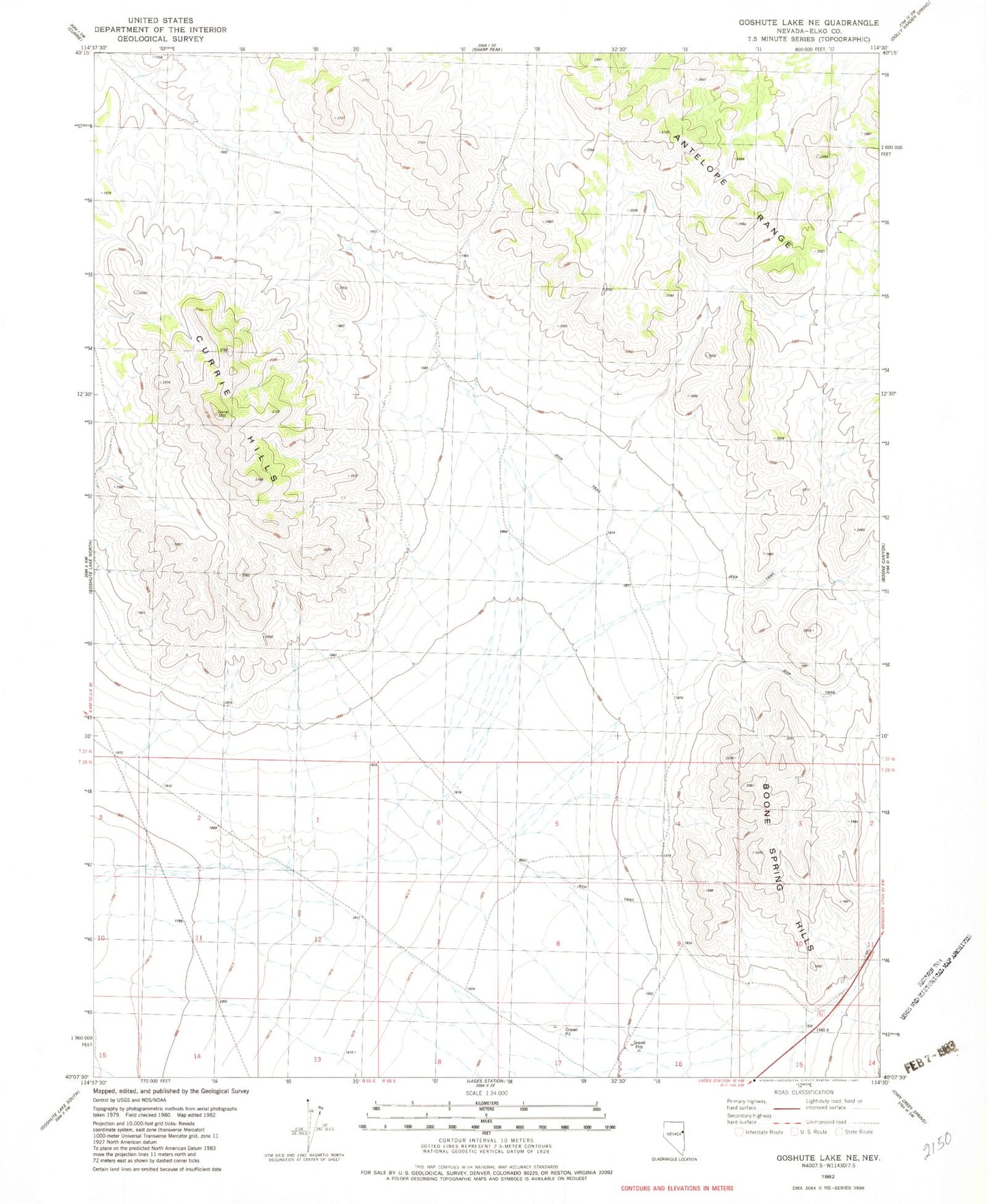 Classic USGS Goshute Lake NE Nevada 7.5'x7.5' Topo Map Image