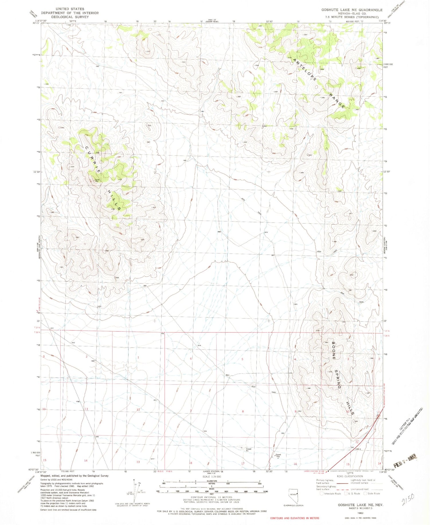 Classic USGS Goshute Lake NE Nevada 7.5'x7.5' Topo Map Image