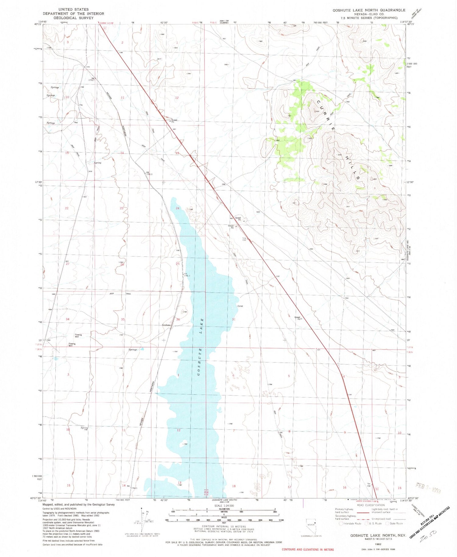 Classic USGS Goshute Lake North Nevada 7.5'x7.5' Topo Map Image