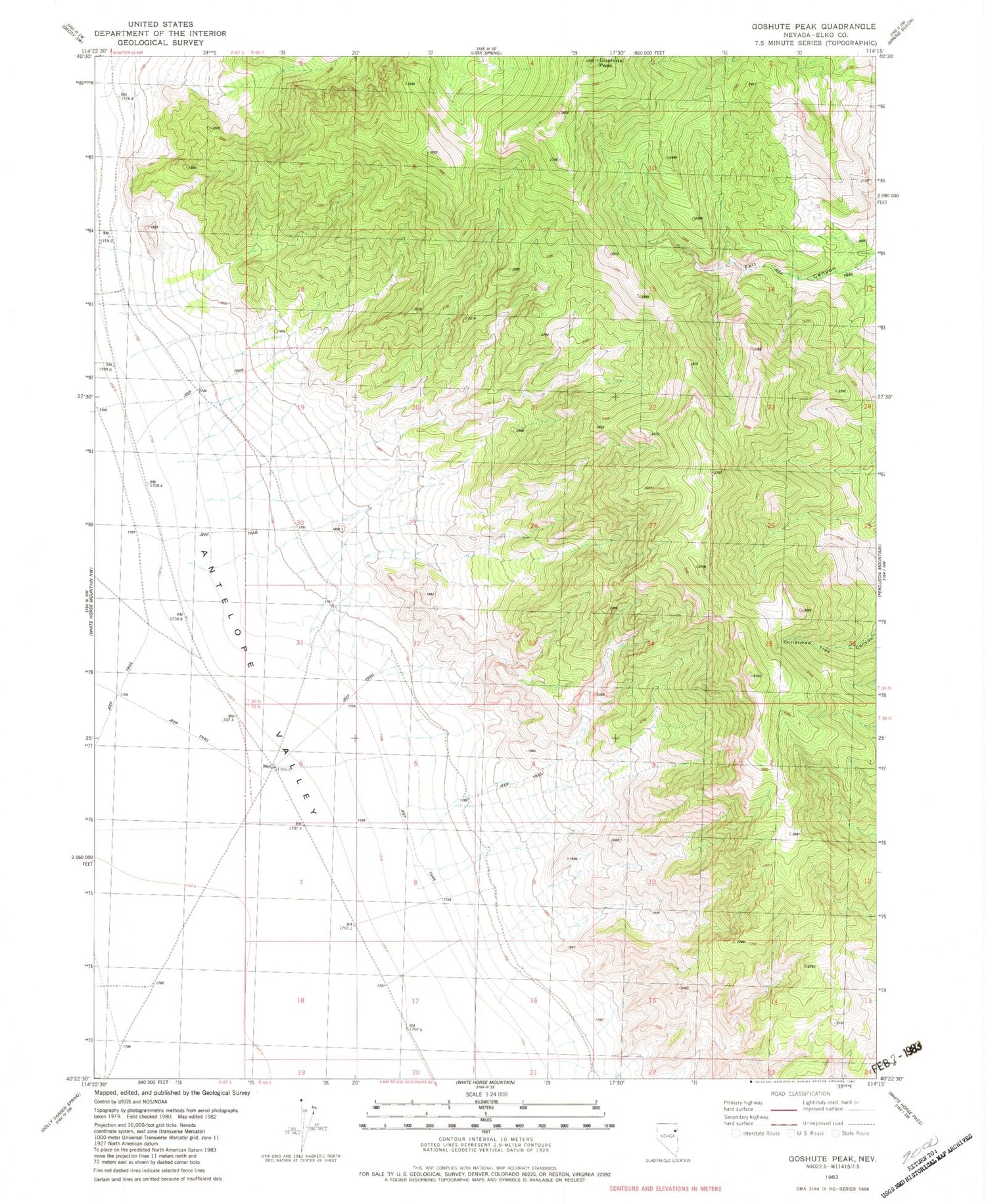 Classic USGS Goshute Peak Nevada 7.5'x7.5' Topo Map Image