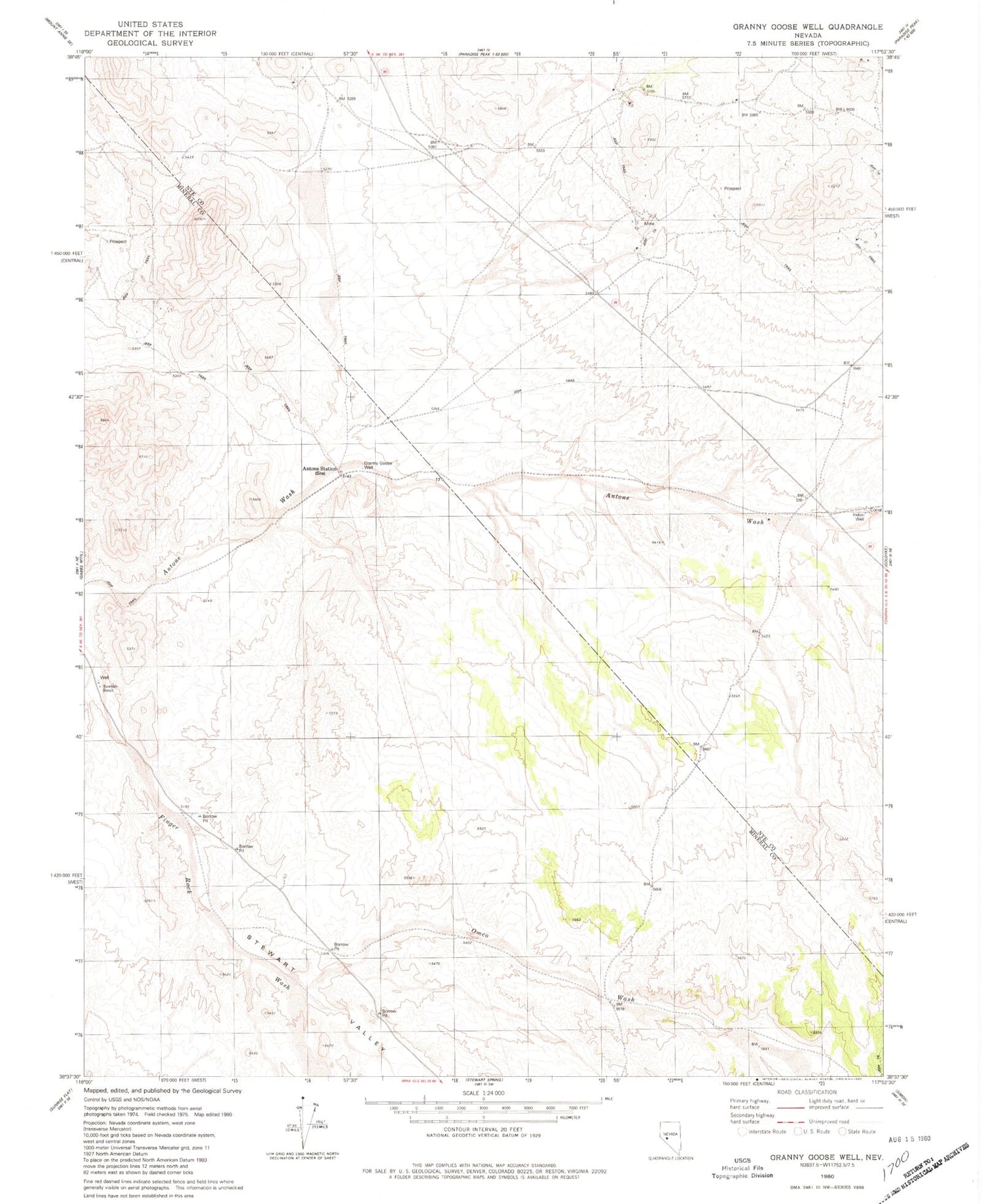 Classic USGS Granny Goose Well Nevada 7.5'x7.5' Topo Map Image