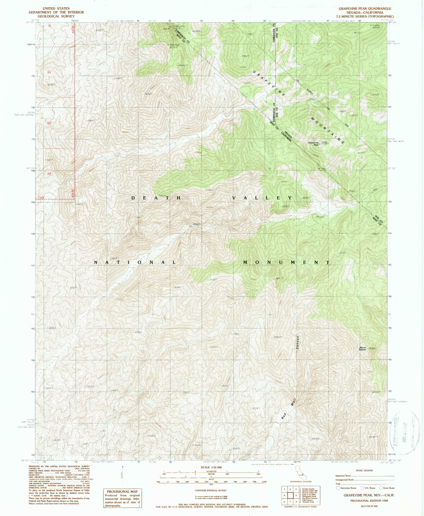 Classic USGS Grapevine Peak Nevada 7.5'x7.5' Topo Map Image